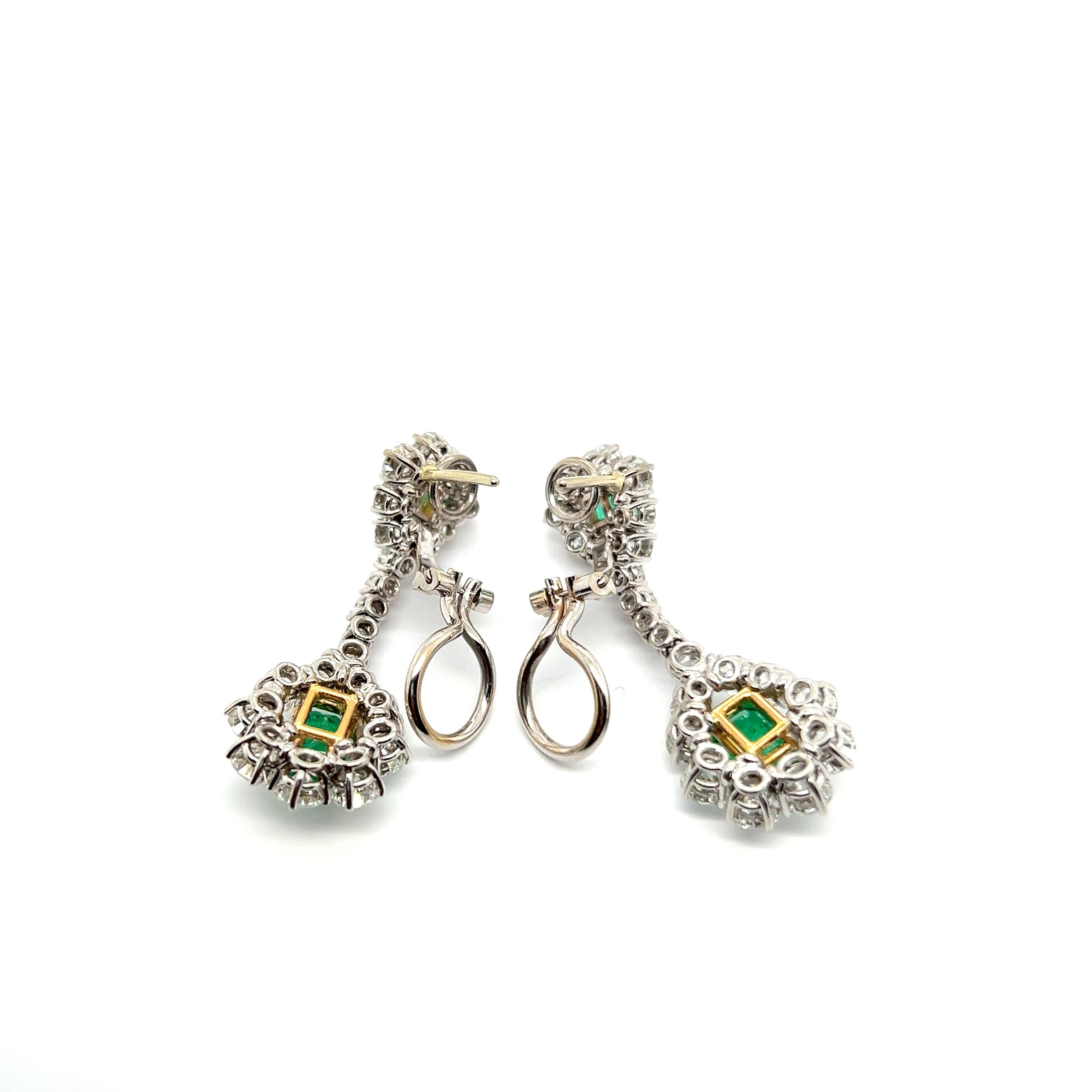 Dangle Earrings with Emeralds & Diamonds in  18 Karat White Gold For Sale 6