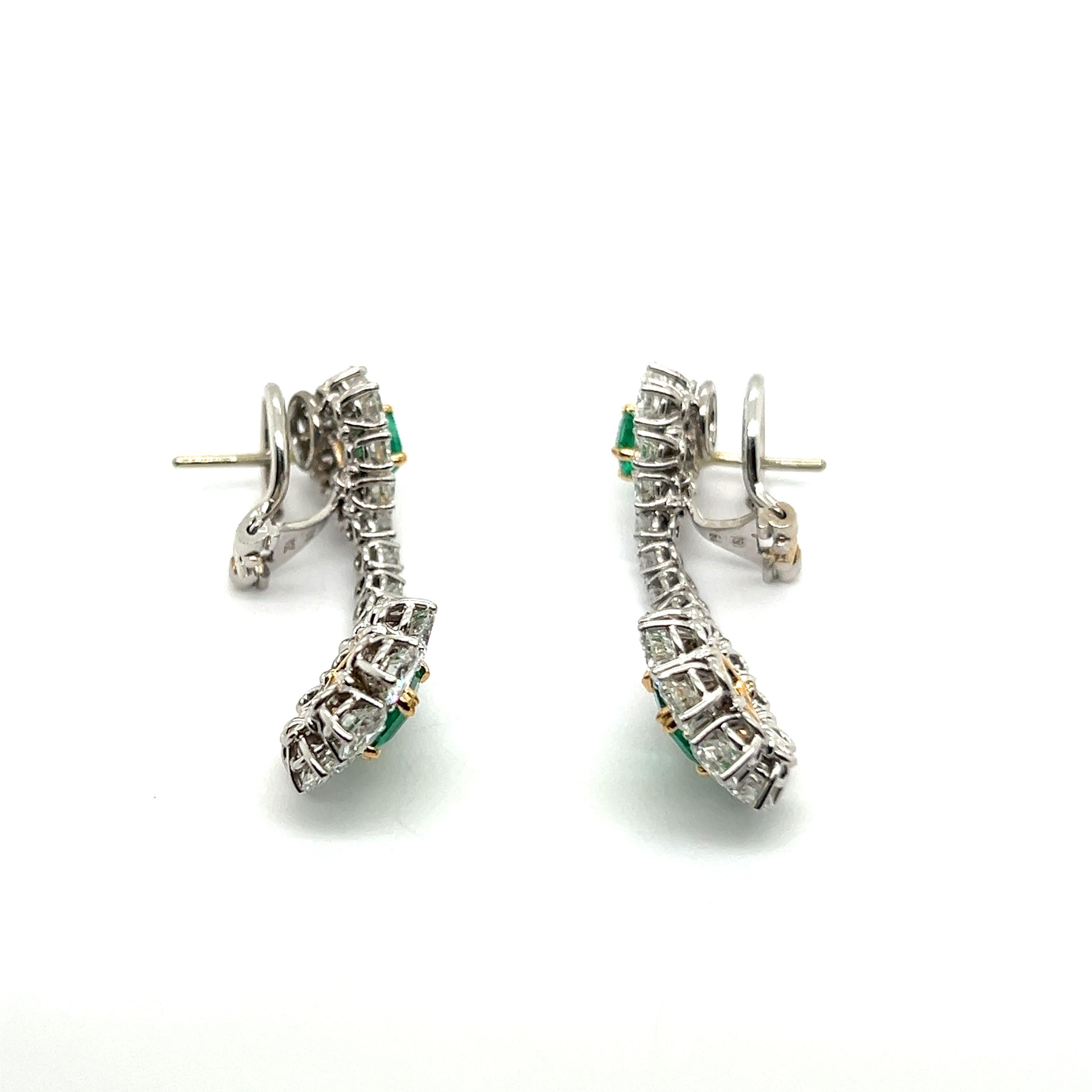 Dangle Earrings with Emeralds & Diamonds in  18 Karat White Gold For Sale 7
