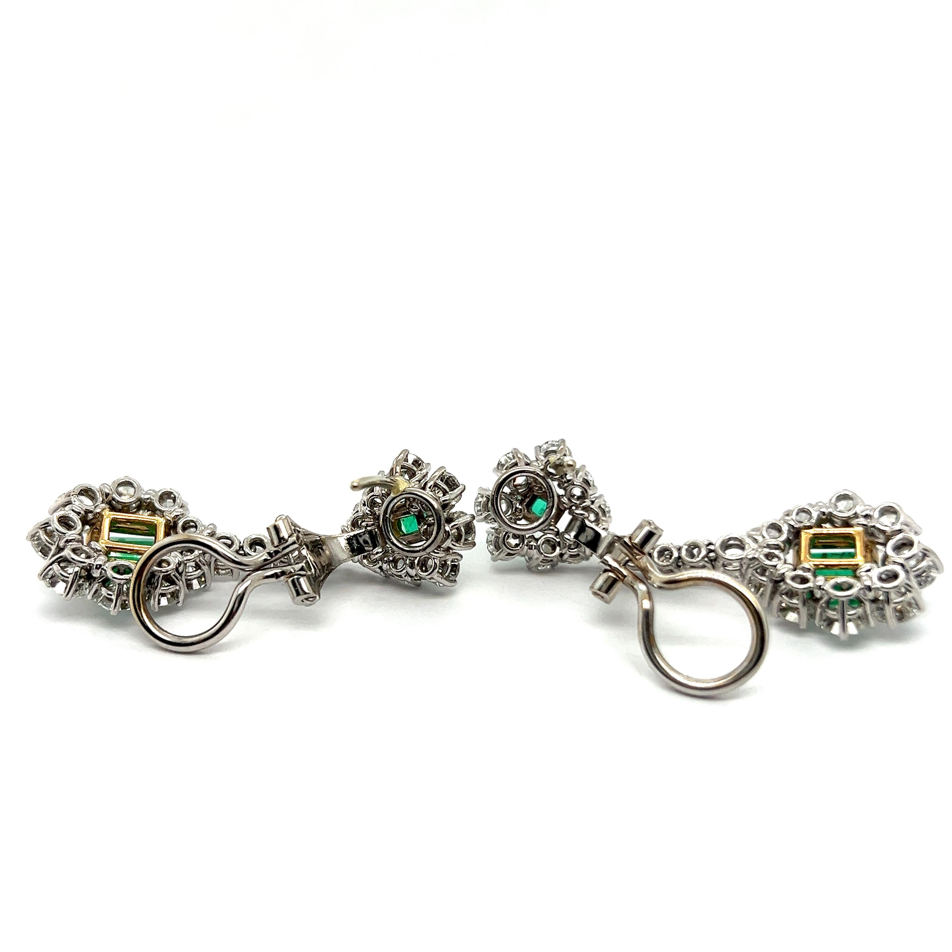 Dangle Earrings with Emeralds & Diamonds in  18 Karat White Gold For Sale 8