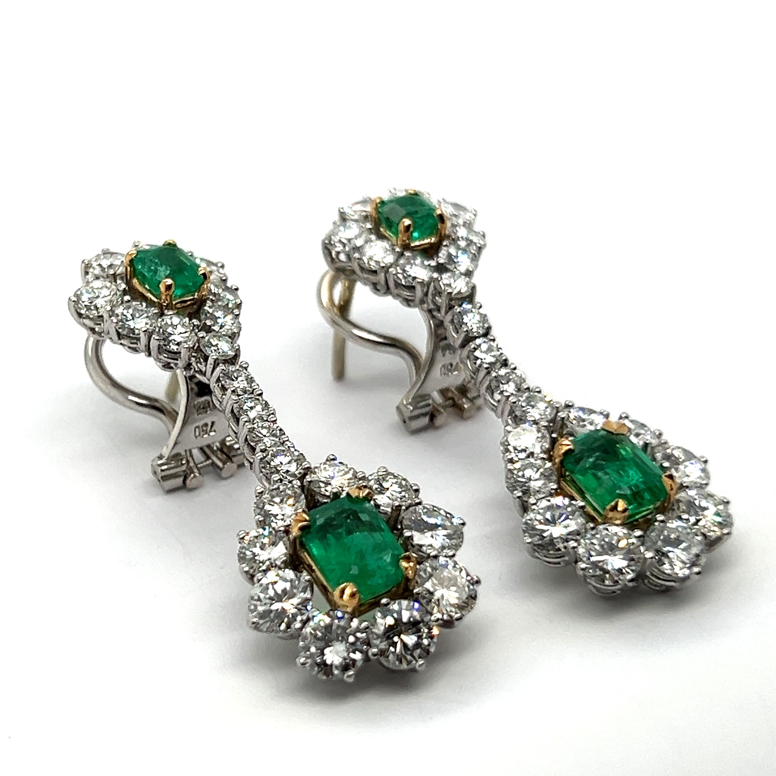 Dangle Earrings with Emeralds & Diamonds in  18 Karat White Gold For Sale 9