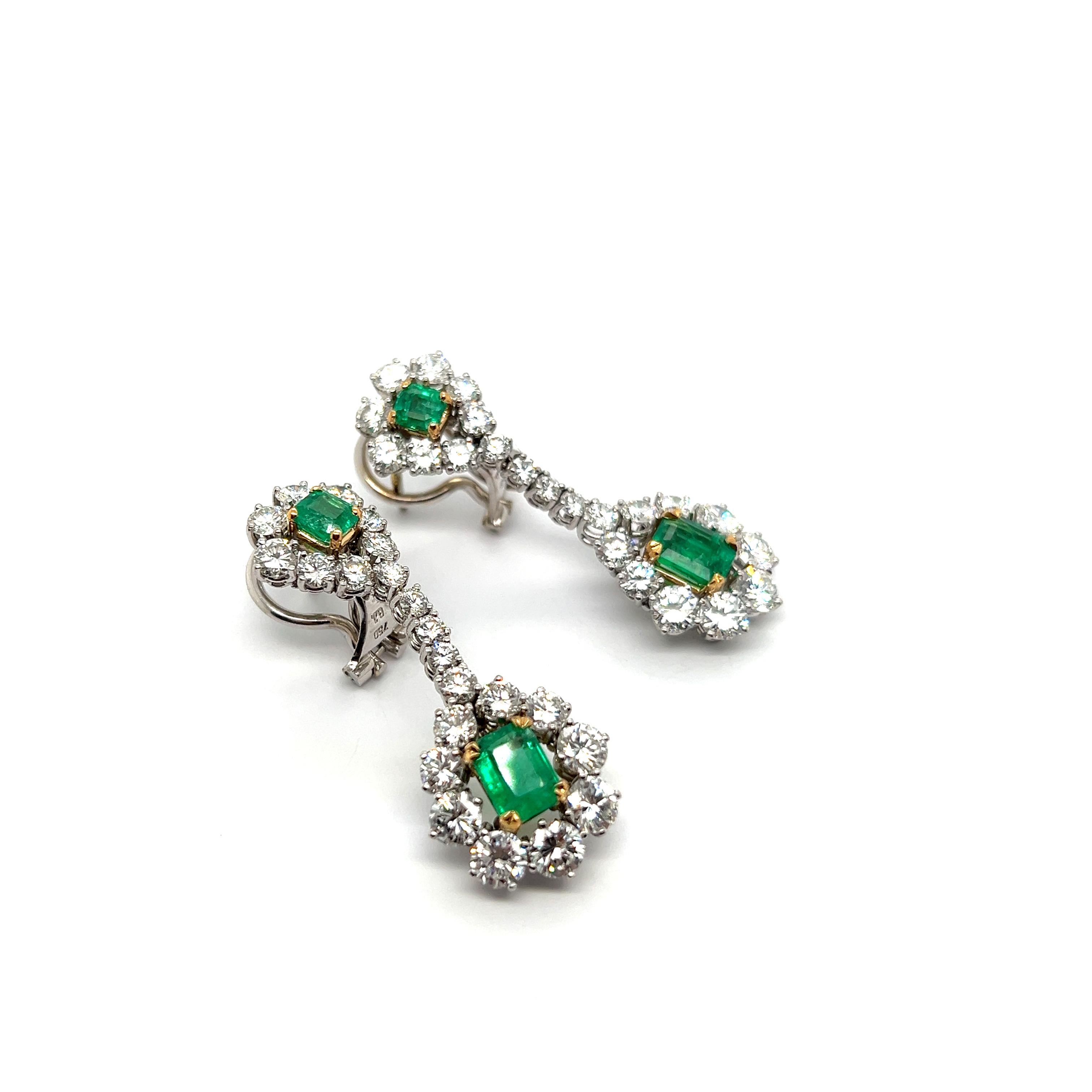 Dangle Earrings with Emeralds & Diamonds in  18 Karat White Gold For Sale 10