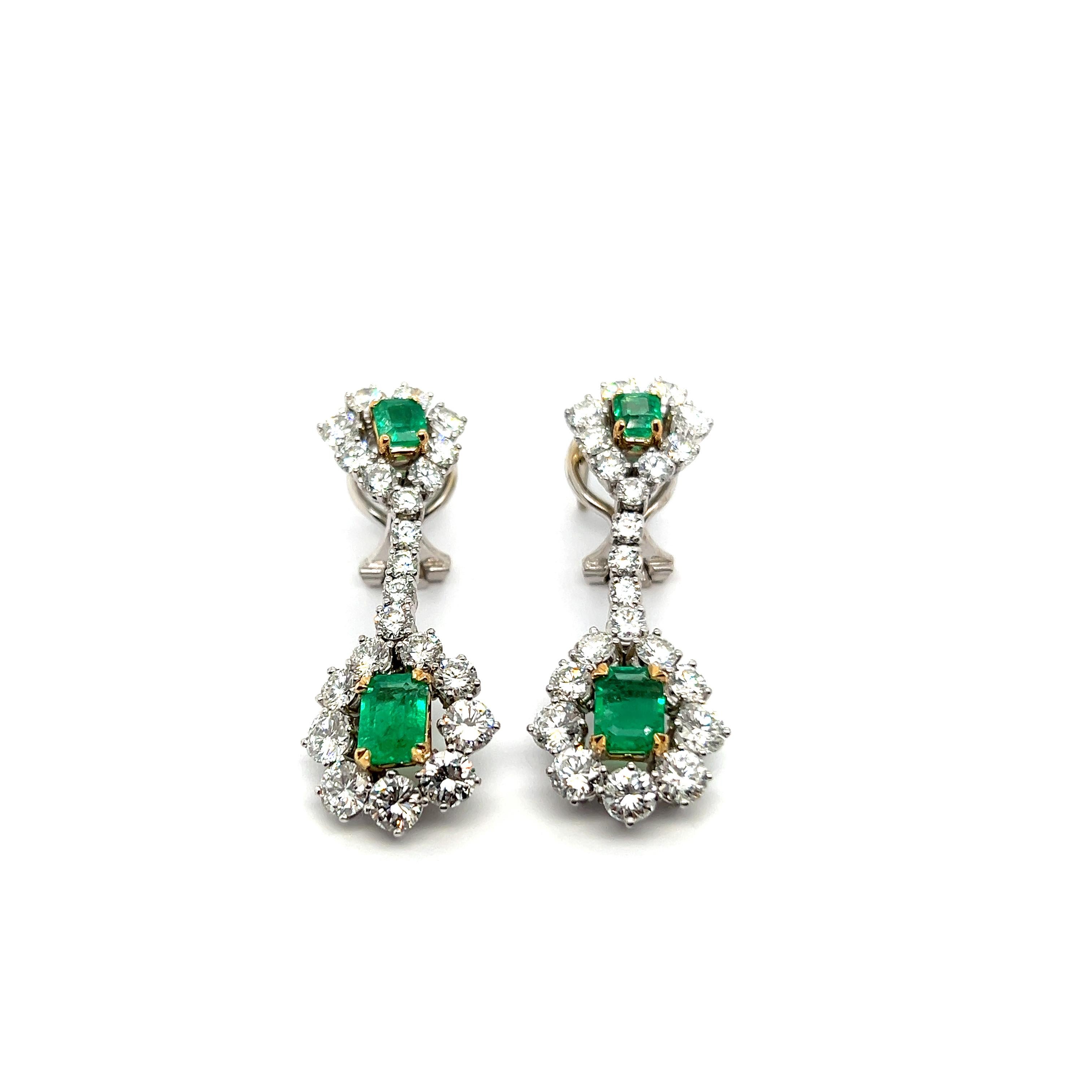 Dangle Earrings with Emeralds & Diamonds in  18 Karat White Gold For Sale 11