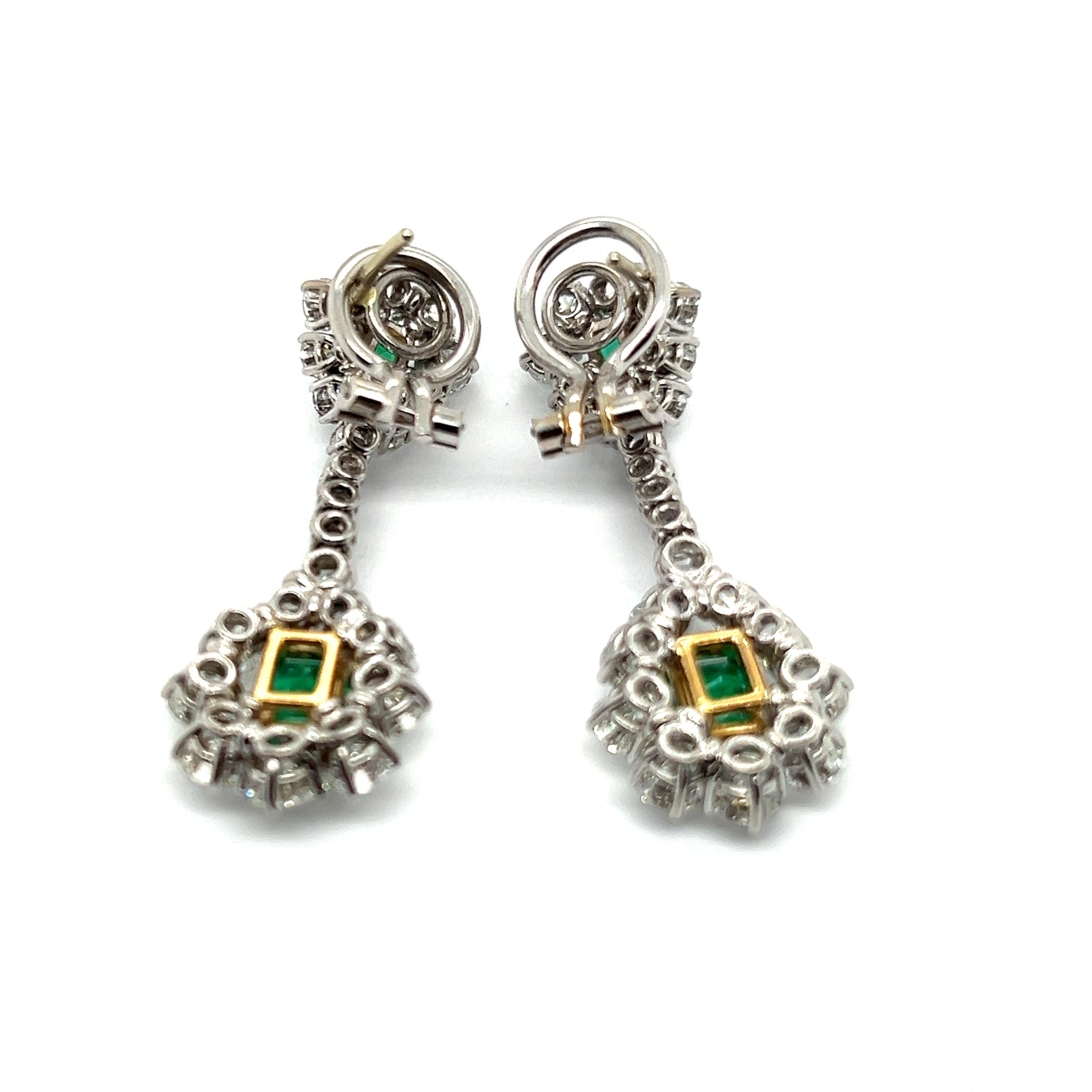 Dangle Earrings with Emeralds & Diamonds in  18 Karat White Gold For Sale 2