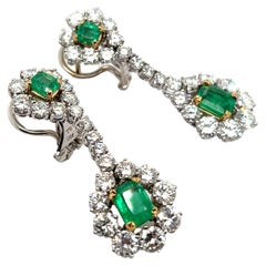 Dangle Earrings with Emeralds & Diamonds in  18 Karat White Gold