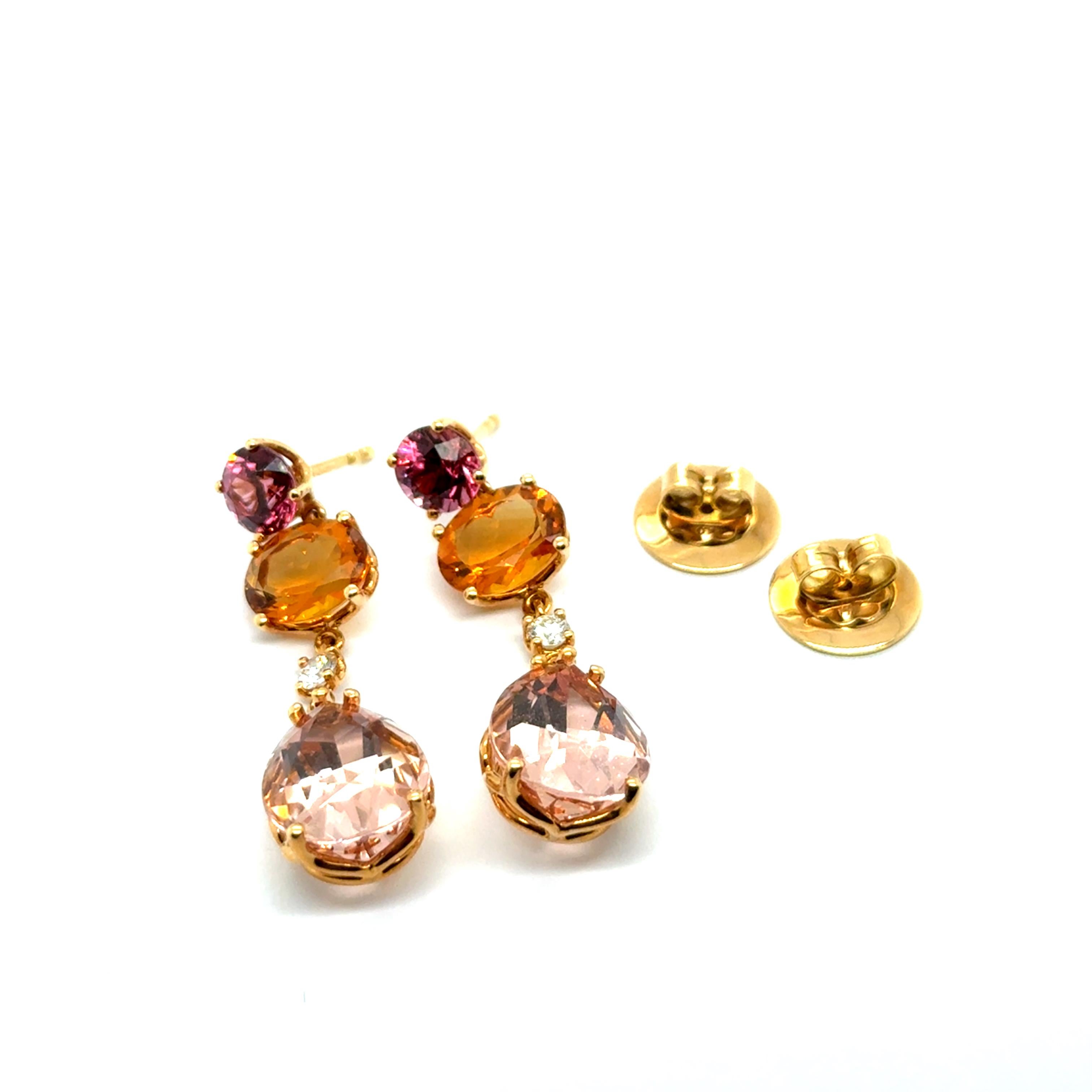 Dangle Earrings with Gemstones in 18 Karat Red Gold by Lohri For Sale 4