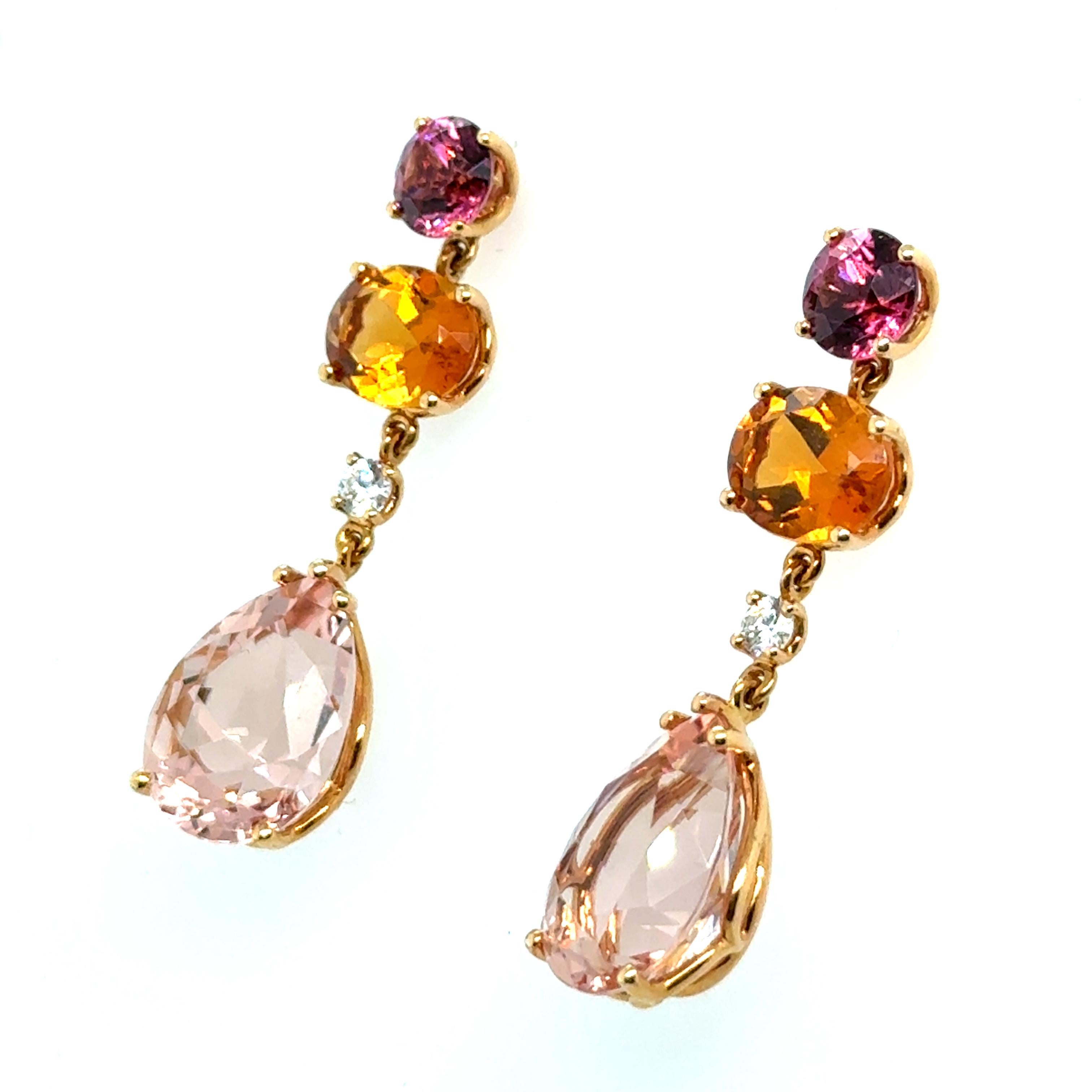 Dangle Earrings with Gemstones in 18 Karat Red Gold by Lohri For Sale 5