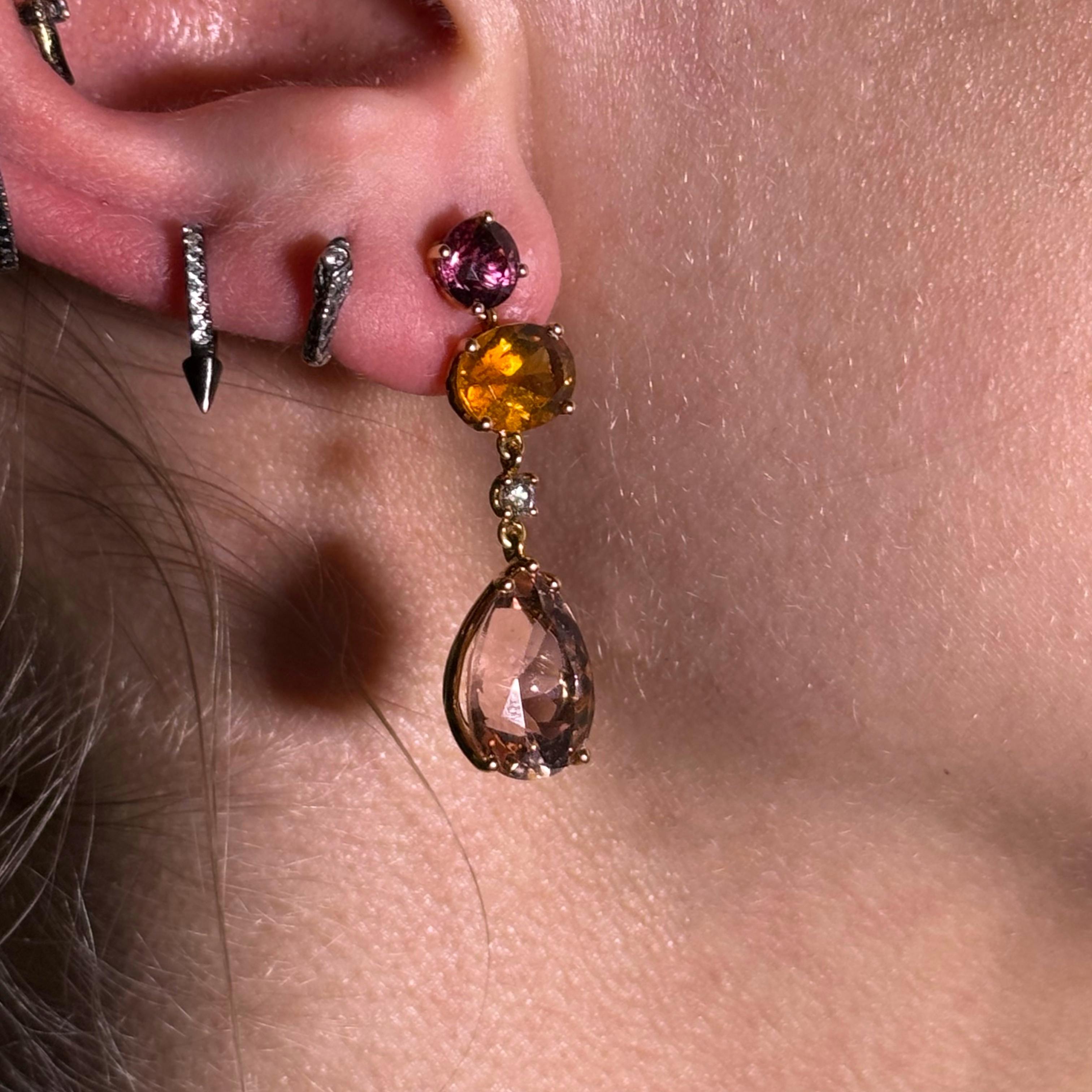 Dangle Earrings with Gemstones in 18 Karat Red Gold by Lohri For Sale 7
