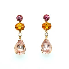 Dangle Earrings with Gemstones in 18 Karat Red Gold by Lohri