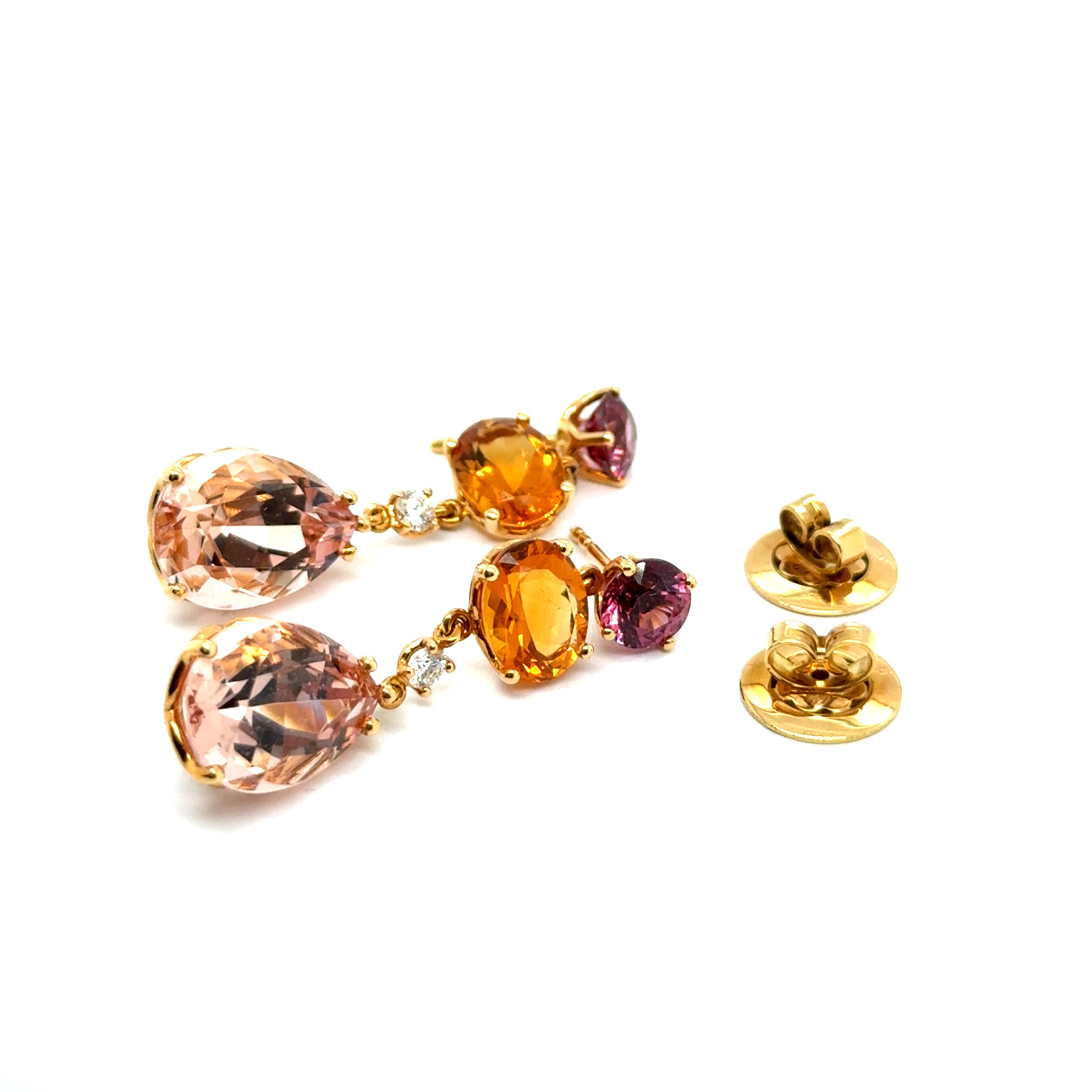 Dangle Earrings with Gemstones in 18 Karat Red Gold by Lohri For Sale 1