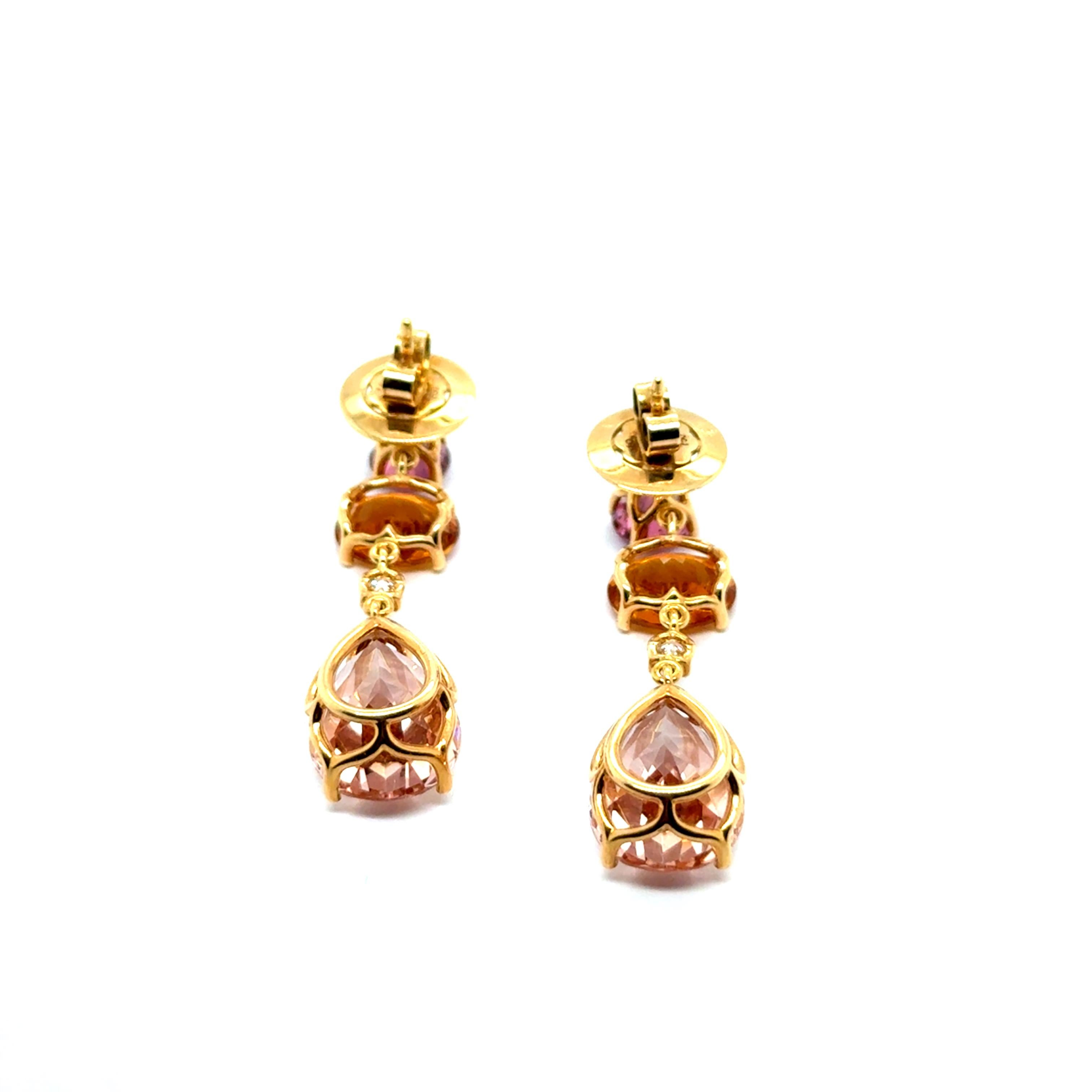 Dangle Earrings with Gemstones in 18 Karat Red Gold by Lohri For Sale 2