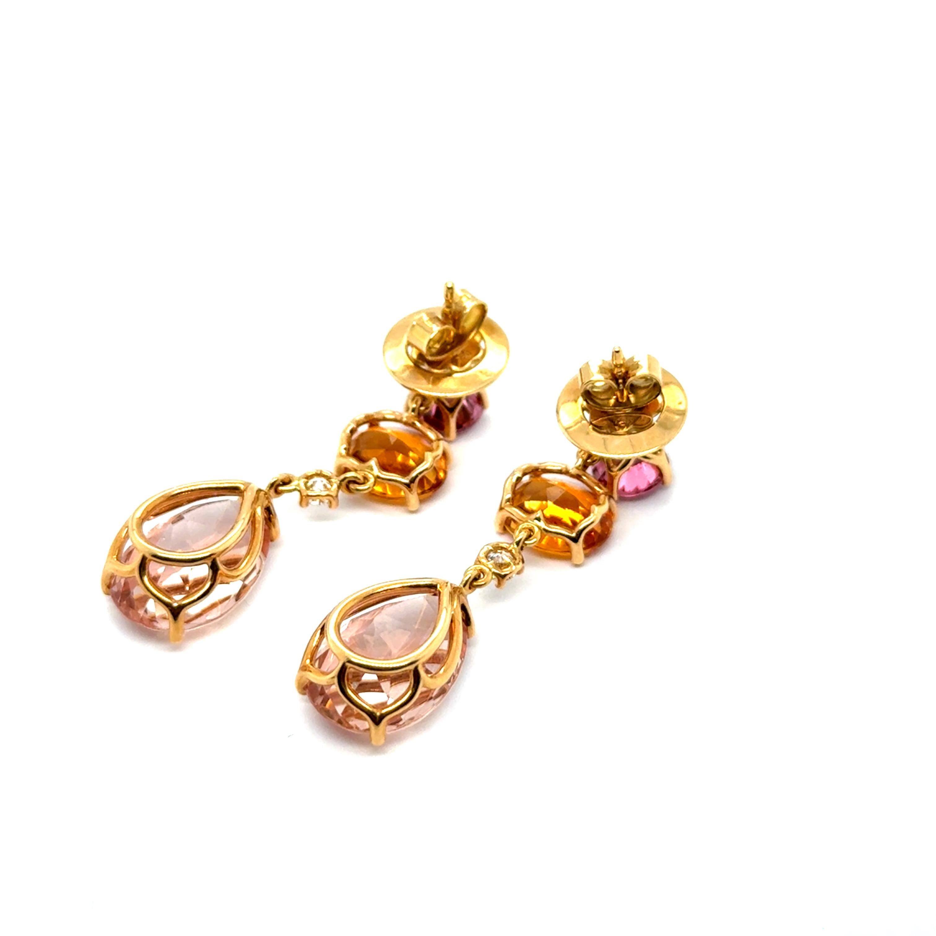 Dangle Earrings with Gemstones in 18 Karat Red Gold by Lohri For Sale 3