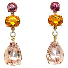 Dangle Earrings with Gemstones in 18 Karat Red Gold by Lohri
