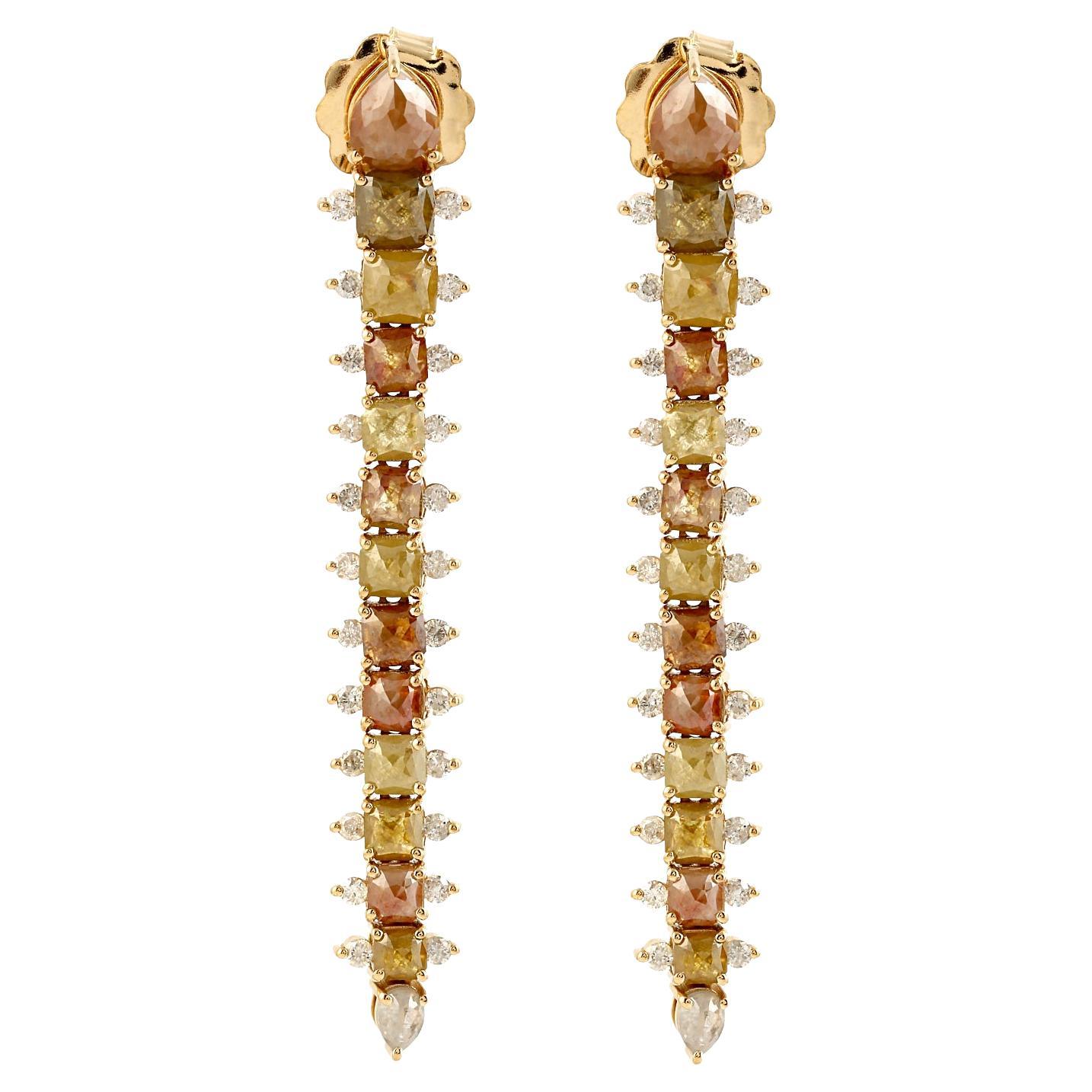 Tapered designer ice diamonds long earrings in 18k rose gold For Sale