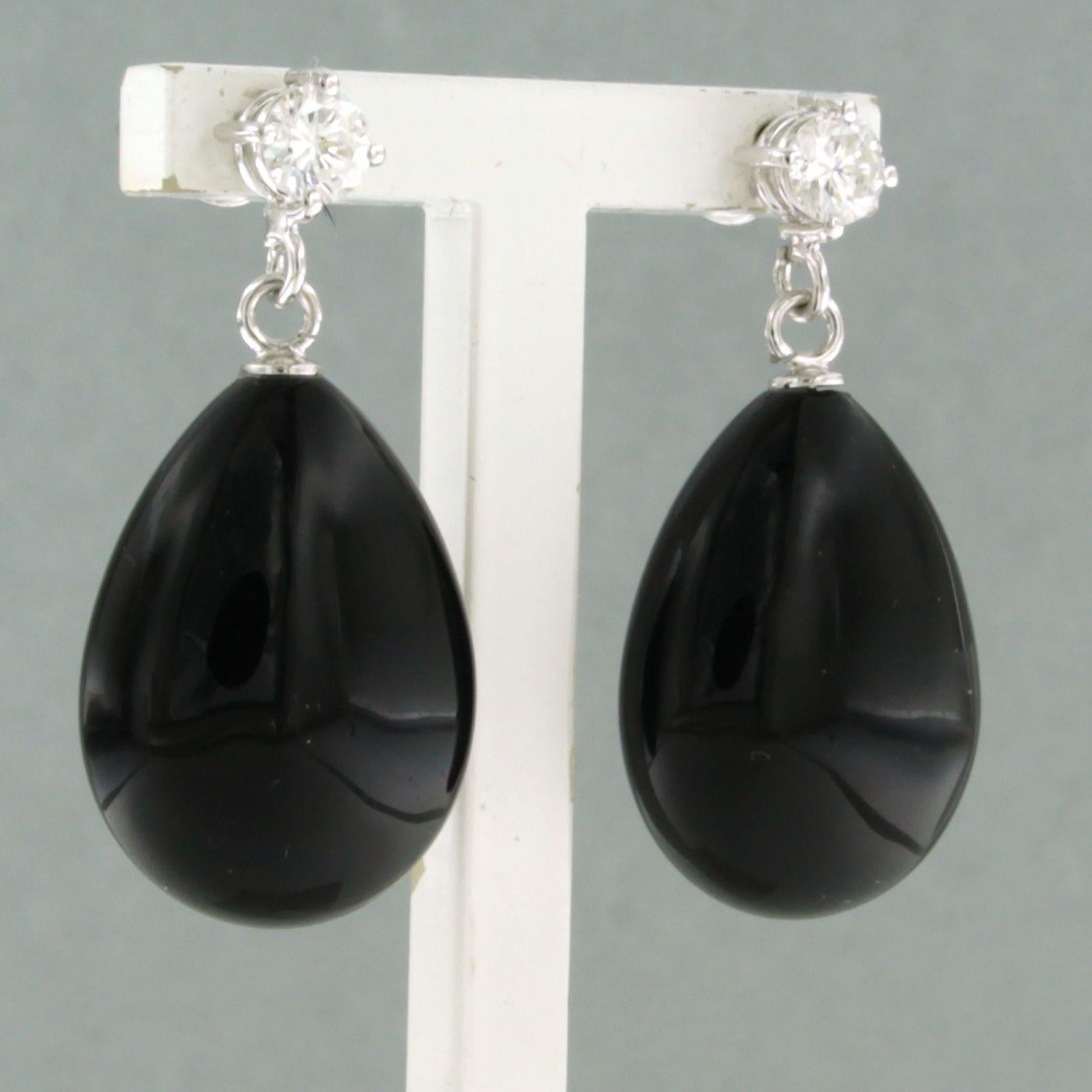 Women's Dangle earrings with onyx and brilliant cut diamond up to 0.56ct 18k gold For Sale
