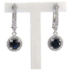Dangle earrings with sapphire and brilliant cut diamonds up to 0.26ct 14k gold