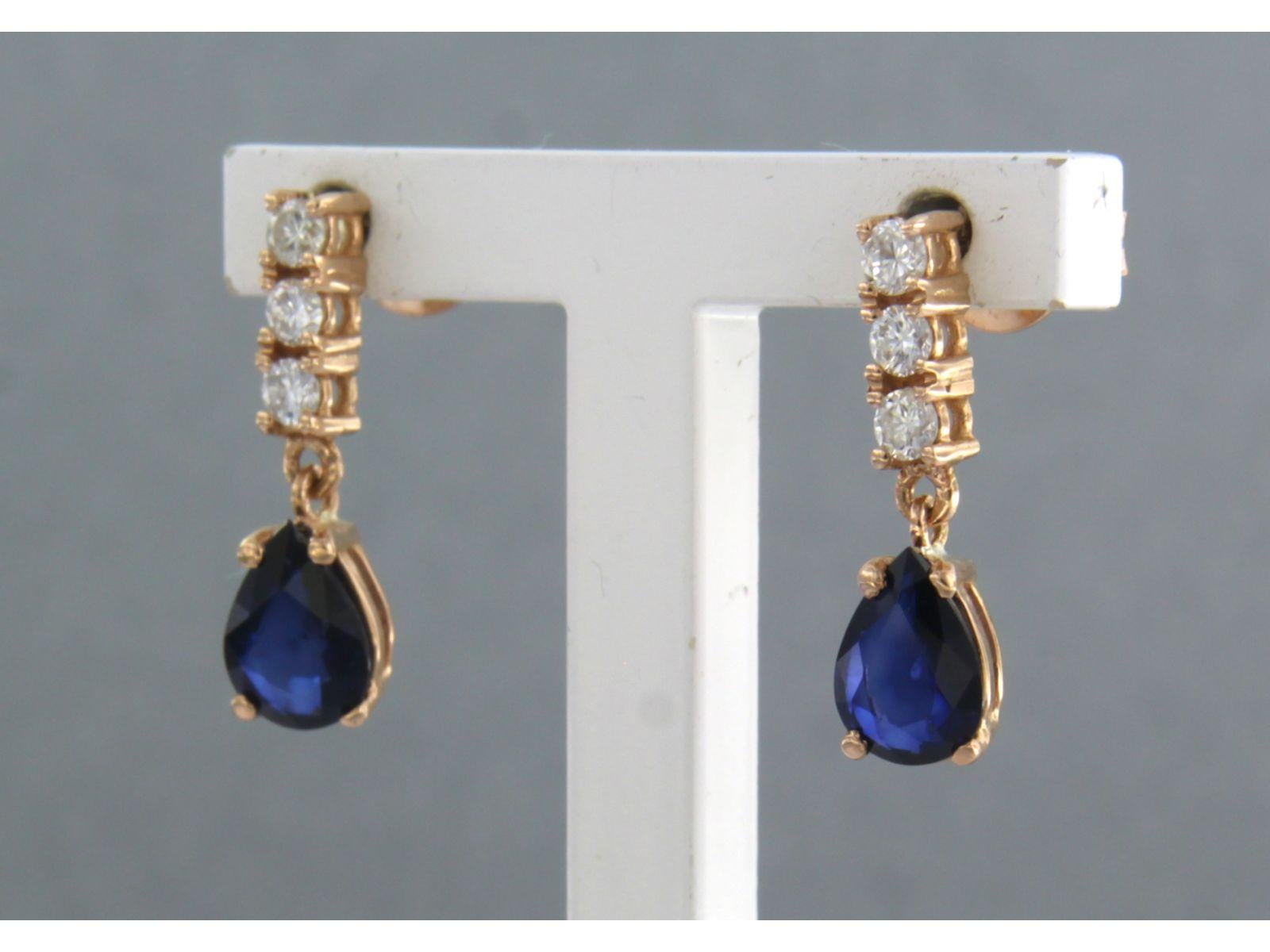Brilliant Cut Dangle earrings with sapphire and brilliant cut diamonds up to 0.26ct 18k gold For Sale