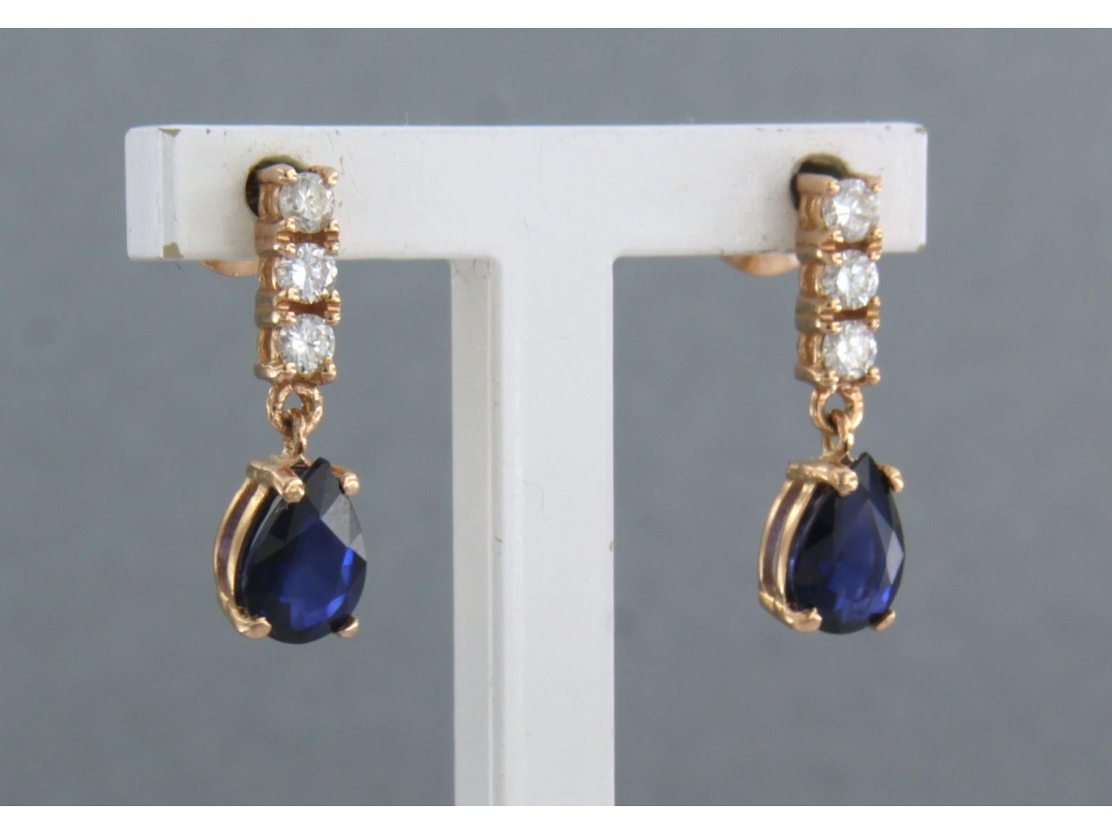 Dangle earrings with sapphire and brilliant cut diamonds up to 0.26ct 18k gold In New Condition For Sale In The Hague, ZH