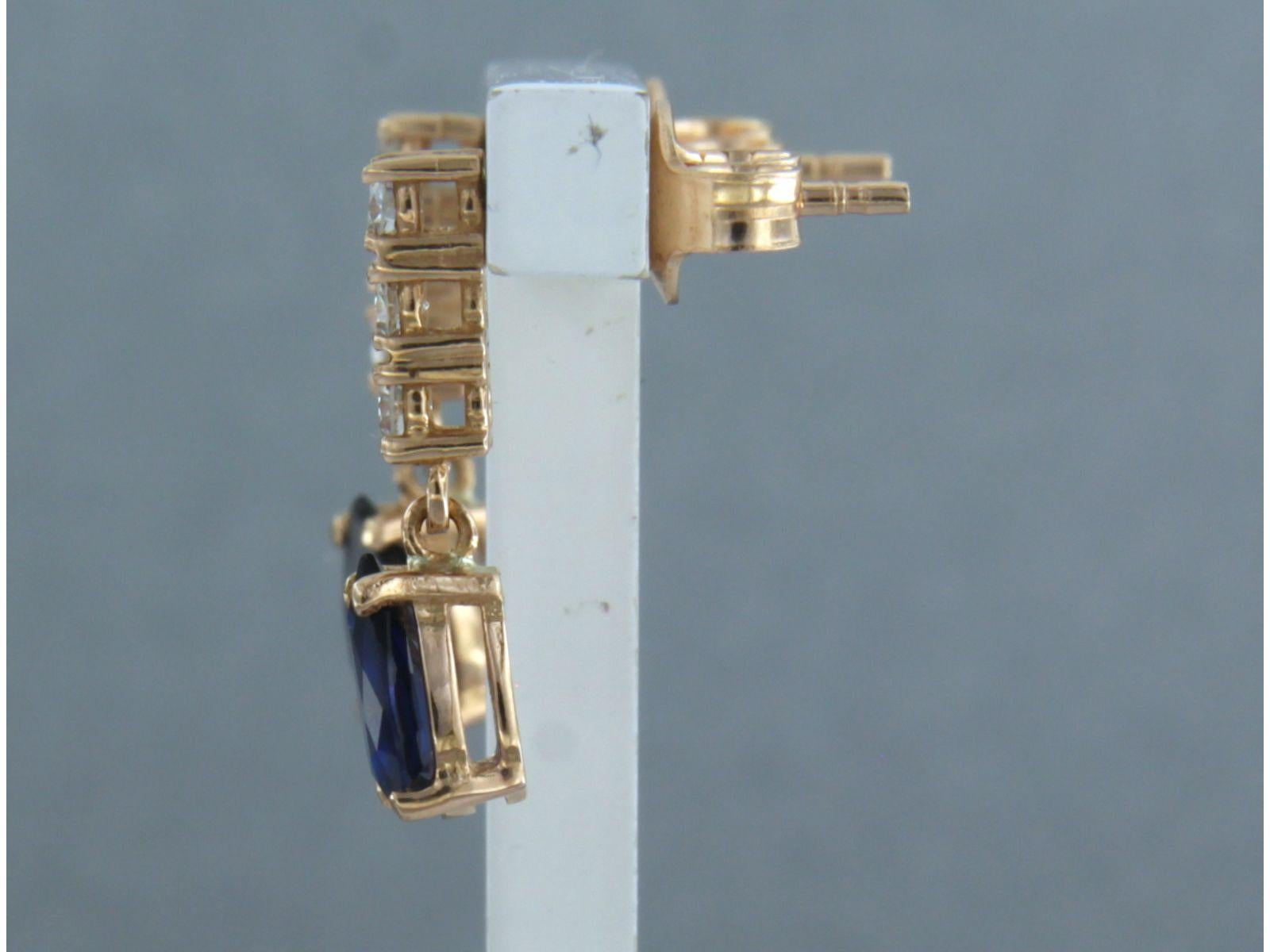 Women's Dangle earrings with sapphire and brilliant cut diamonds up to 0.26ct 18k gold For Sale