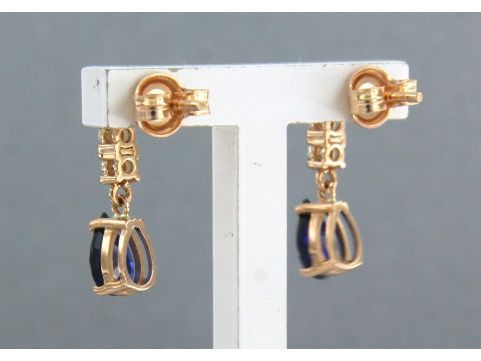 Dangle earrings with sapphire and brilliant cut diamonds up to 0.26ct 18k gold For Sale 1