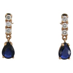 Dangle earrings with sapphire and brilliant cut diamonds up to 0.26ct 18k gold