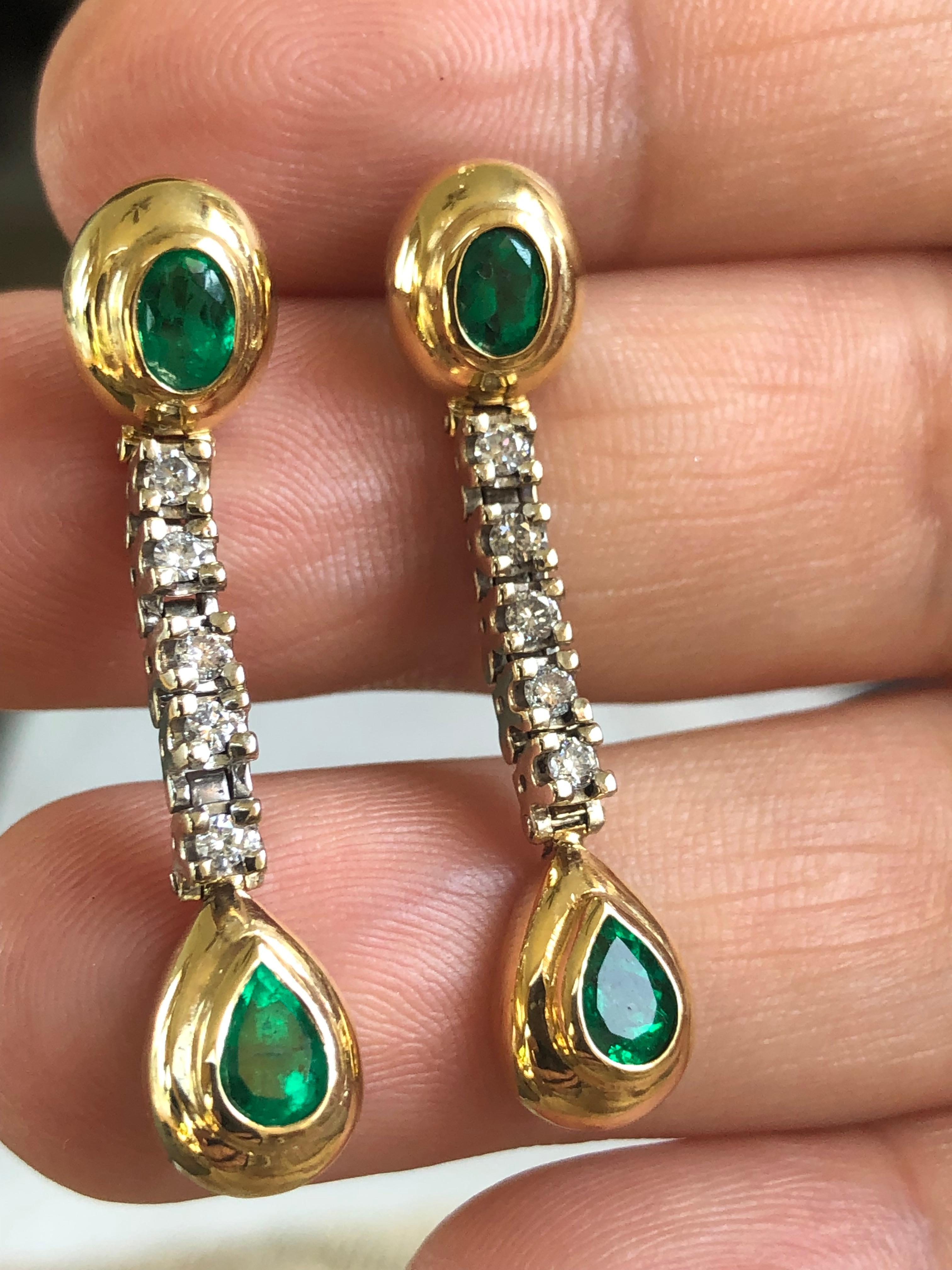 Contemporary Dangle Emerald Diamond Estate Earrings For Sale