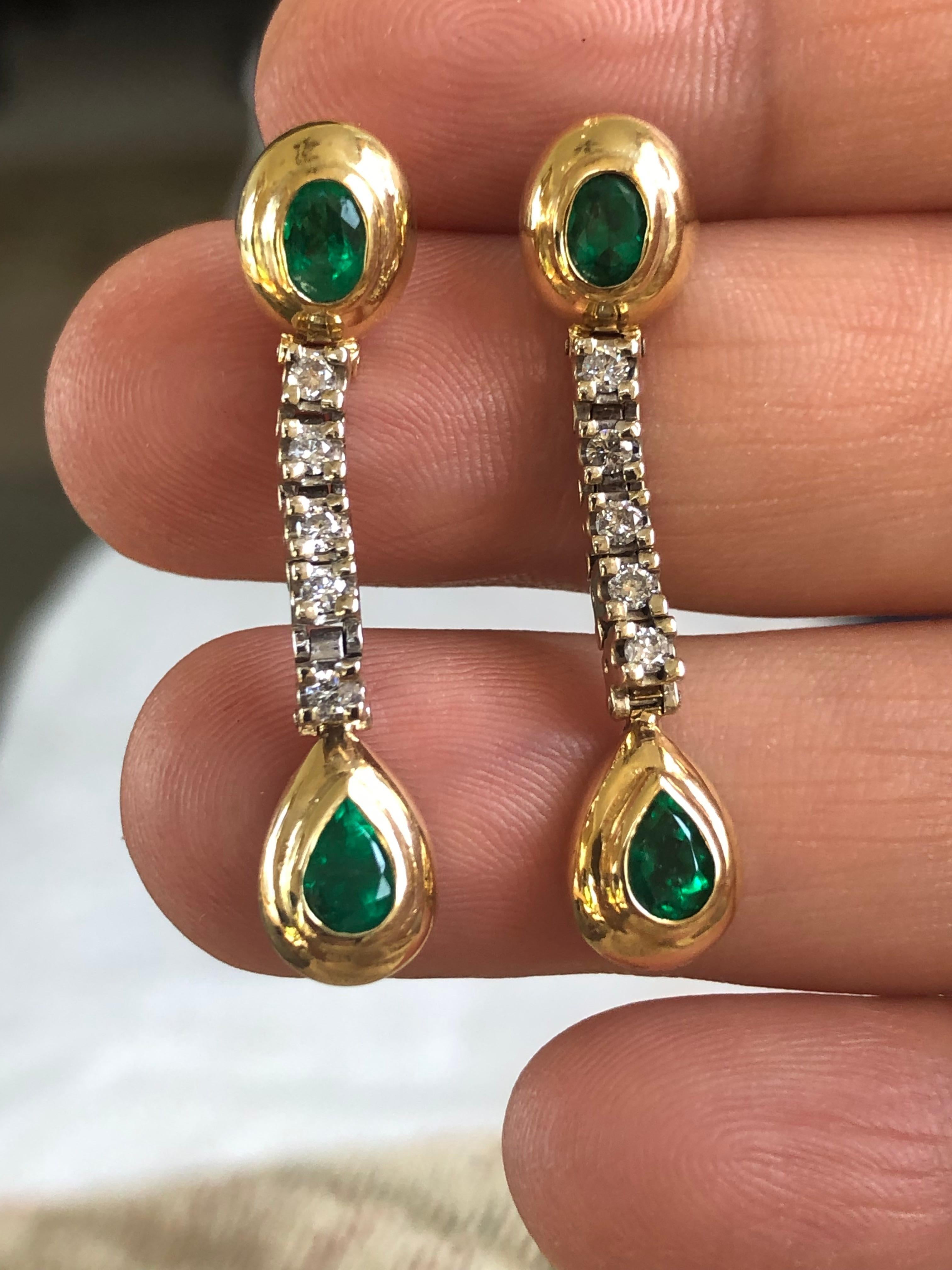 Women's Dangle Emerald Diamond Estate Earrings For Sale