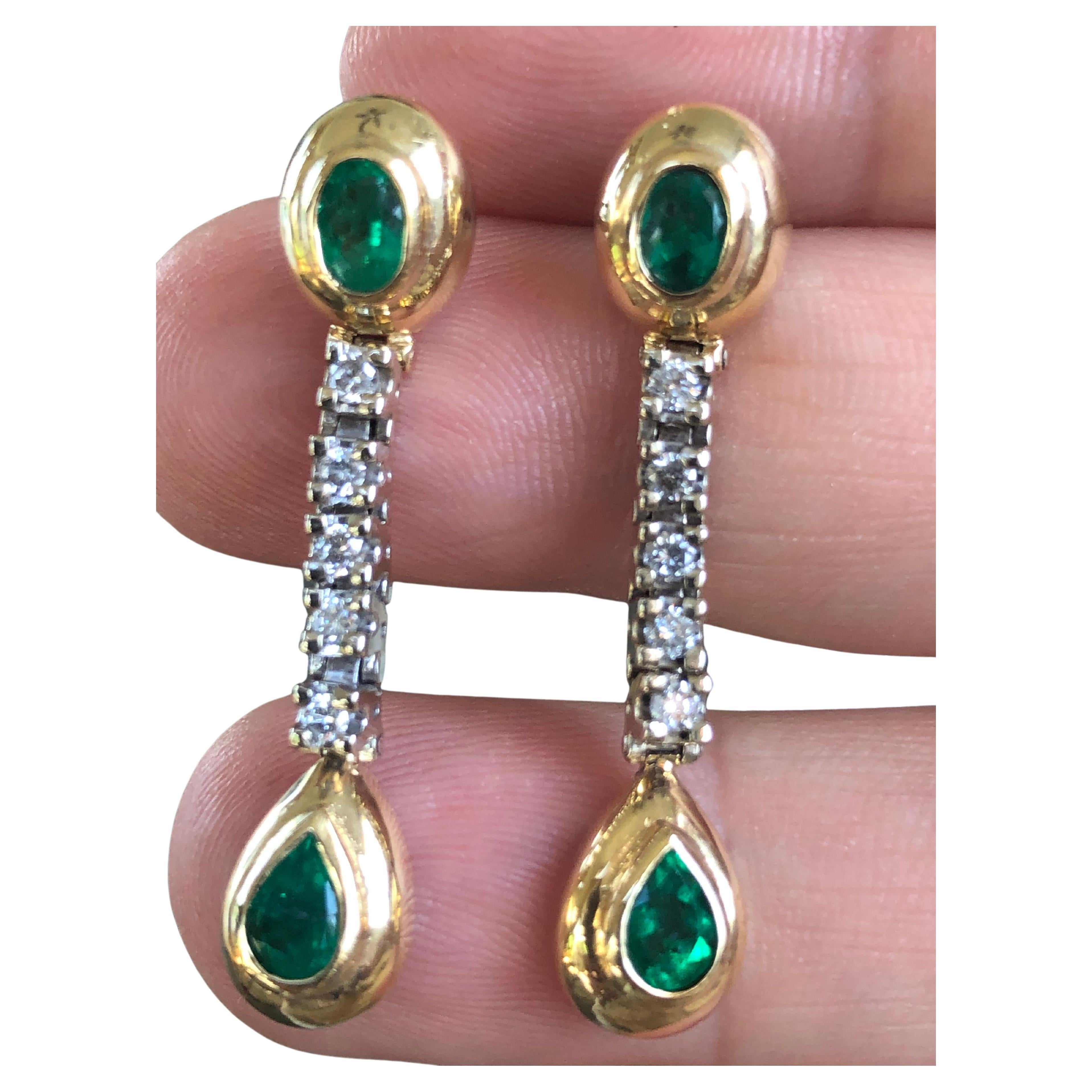 Dangle Emerald Diamond Estate Earrings For Sale