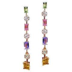 Dangle Everyday Multi Sapphire Yellow Gold 18K Earrings for Her
