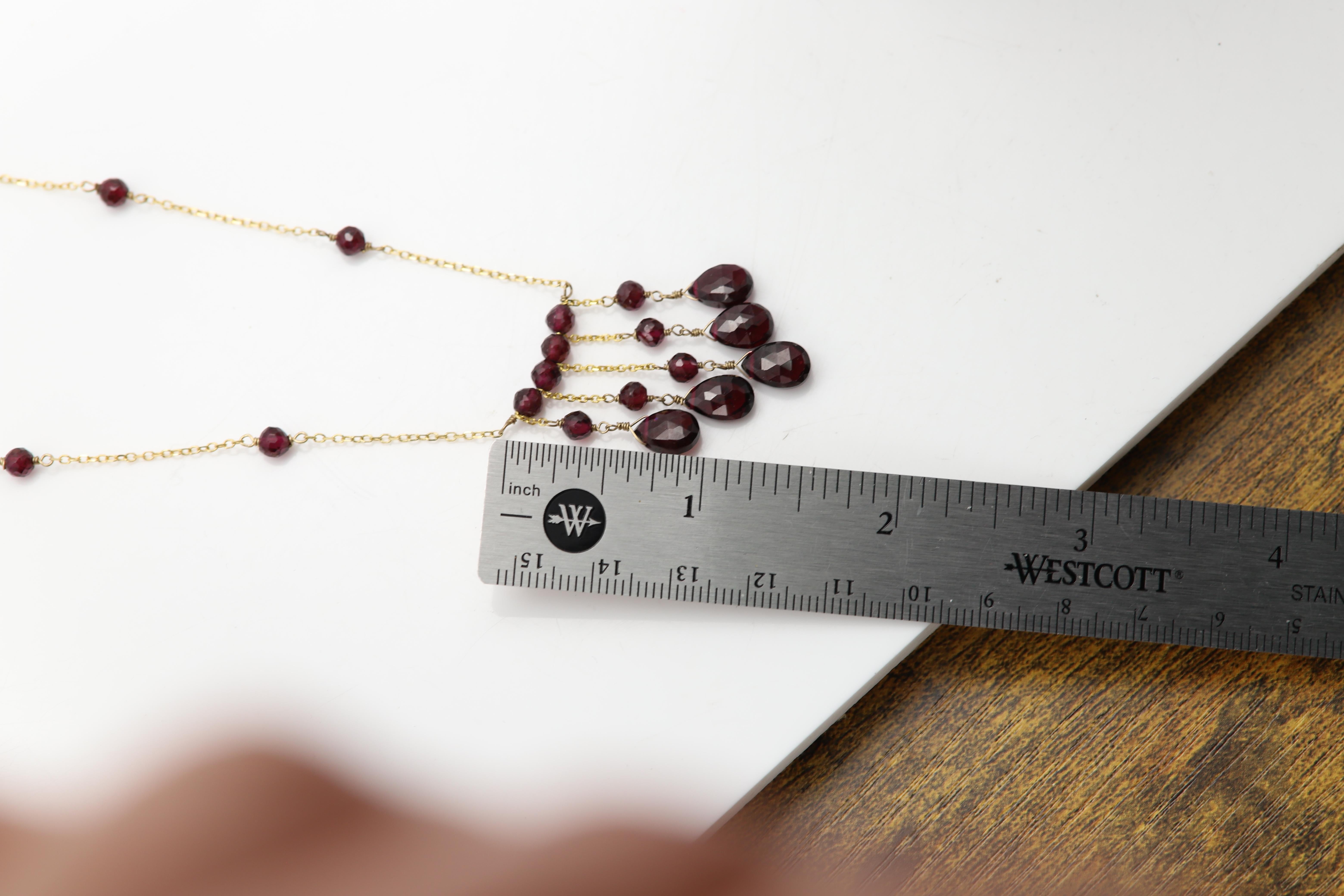 Dangle Granat-Halskette Perlen 14 Karat Gelbgold baumelnde Perlen natürliche Edelsteine 008 im Angebot 5