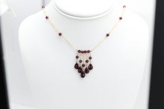 Dangle Garnet Bead Necklace 14K Yellow Gold Red dangling Beads 008