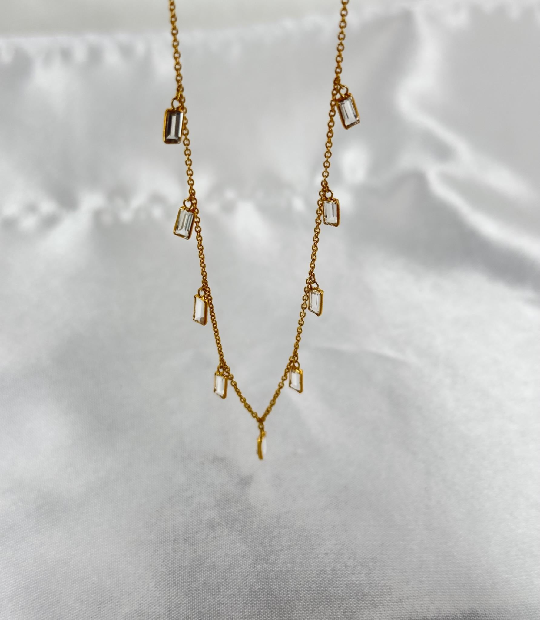 Halskette, Edelstein-Halskette, weißer Saphir-Halskette, Lünette gefasst Edelstein-Halskette 18k Damen im Angebot