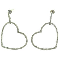 Dangle Heart Diamond in 18 Karat White Gold Earrings