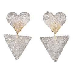 Vintage Dangle Heart Lucite Clip Earrings