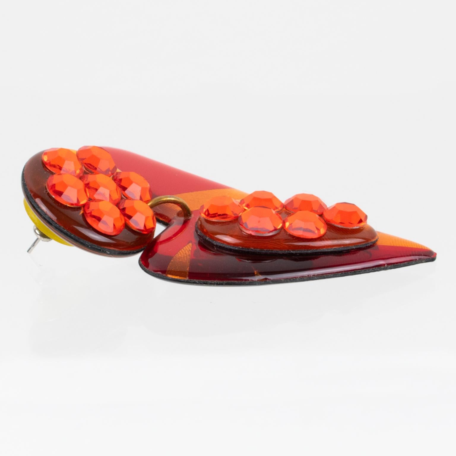 Jewell-Lucit-Ohrringe mit Flamme in Rot und Orange für Damen oder Herren im Angebot