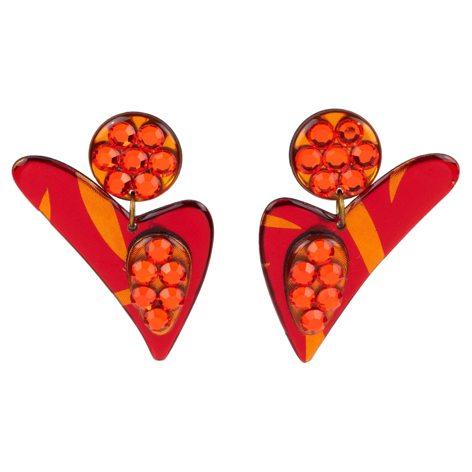 Jewell-Lucit-Ohrringe mit Flamme in Rot und Orange im Angebot