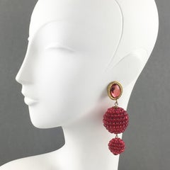 Dangle Lucite Clip Earrings Fuchsia Pink Raspberry Design