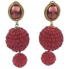 Vintage Dangle Lucite Clip Earrings Fuchsia Pink Raspberry Design