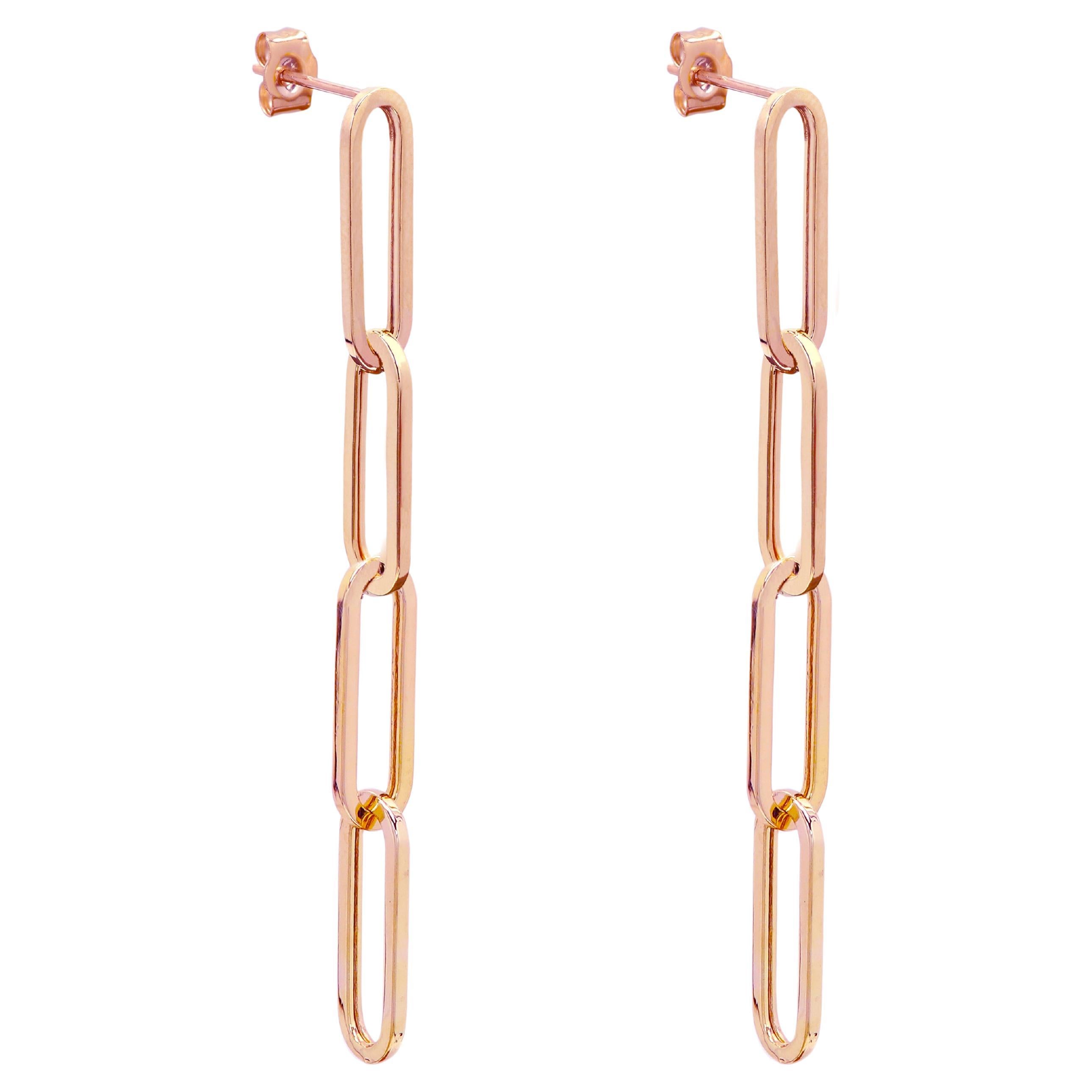 Goldum NYC 1 3/8" Triple Paperclip Drop Dangle Earrings – 14K White Gold-Plated 925 Sterling Silver