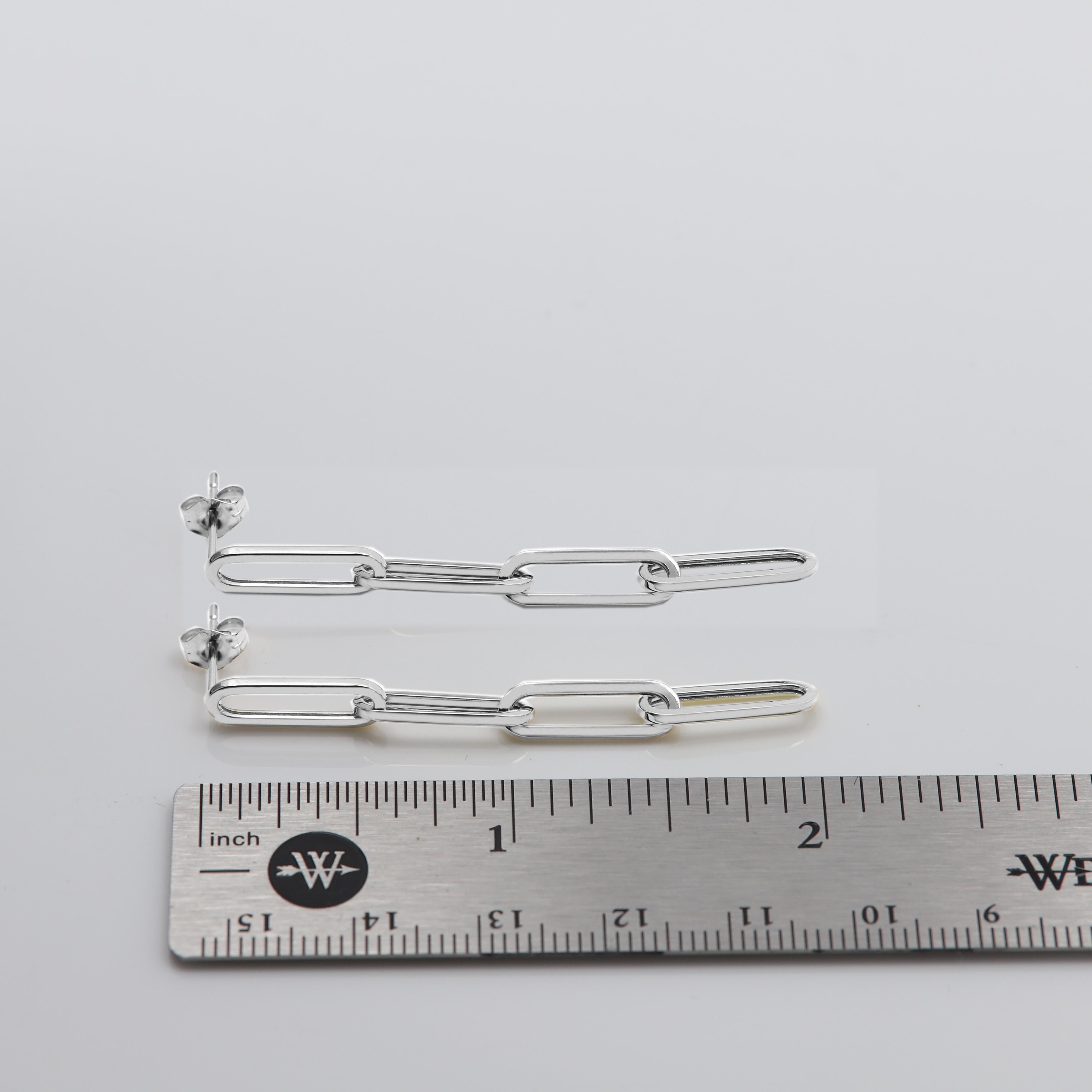 Dangle Paperclip-Ohrring 14 Karat Weißgold Ohrhänger 5mm Breite im Angebot 4