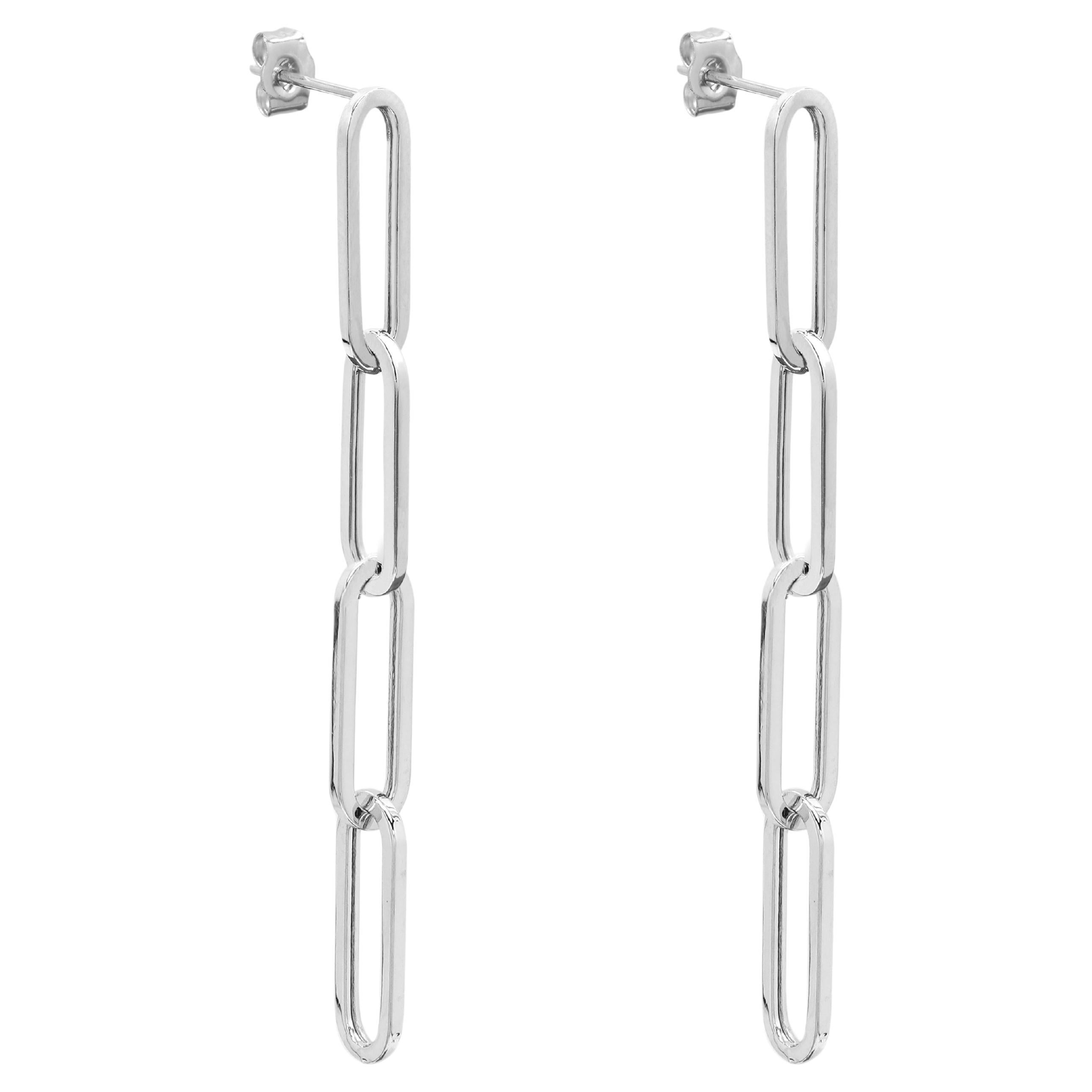 Dangle Paperclip Earring 14 Karat White Gold Dangle Earrings 5mm width