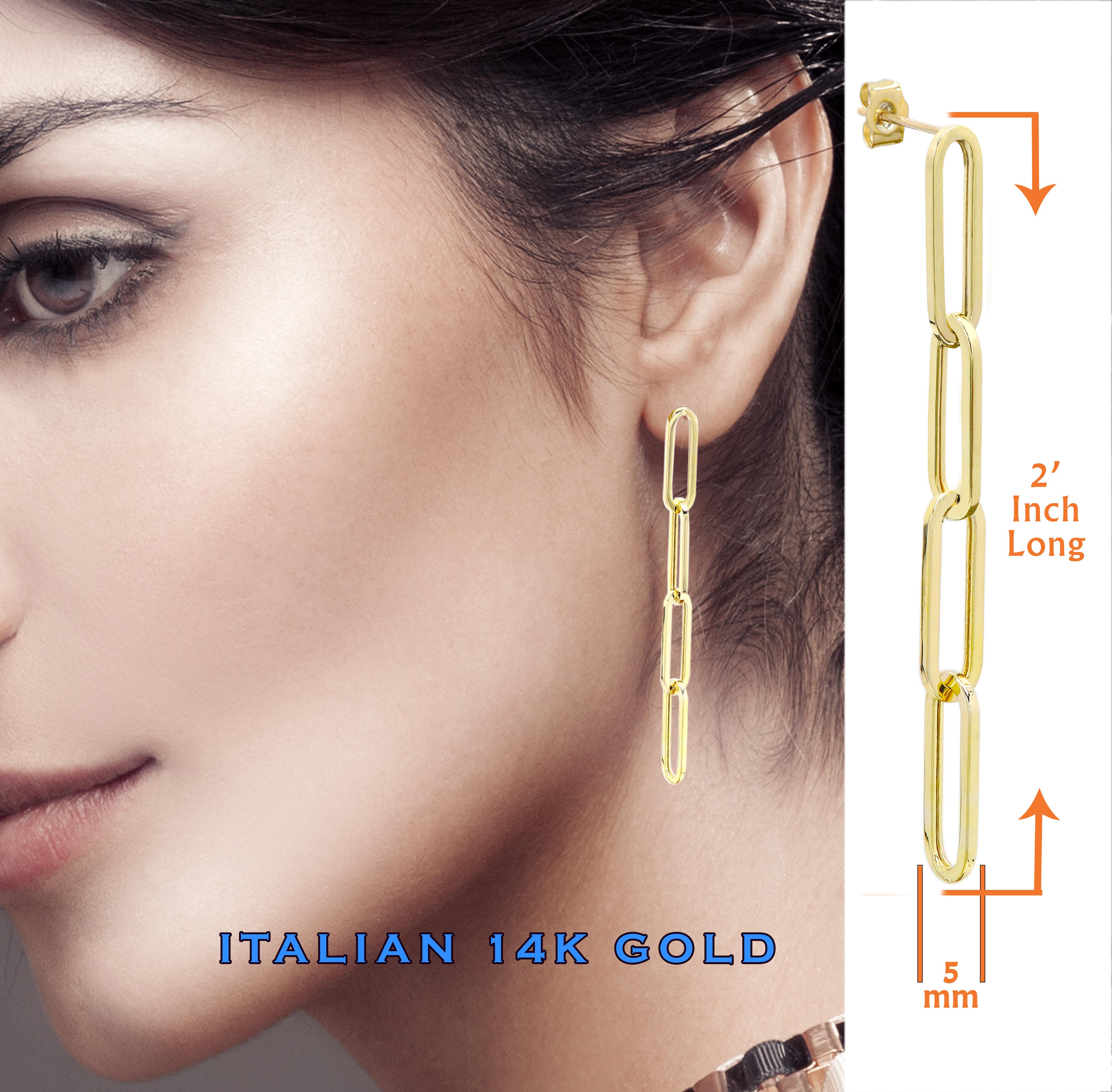 Orecchini pendenti a graffetta in oro giallo 14 carati Larghezza 5 mm in vendita 9