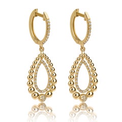 Dangle Pear Shape Graduated Earrings Granulation with Diamonds 18Kt Yellow Gold