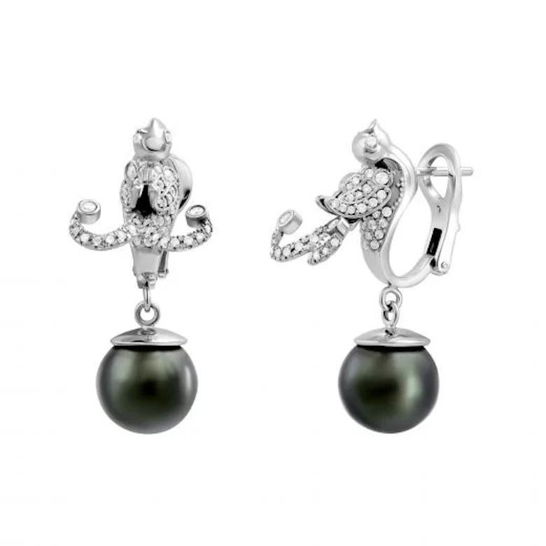 Dangle Pearl Diamond White Gold Exclusive Earrings for Her In New Condition For Sale In Genève, GE