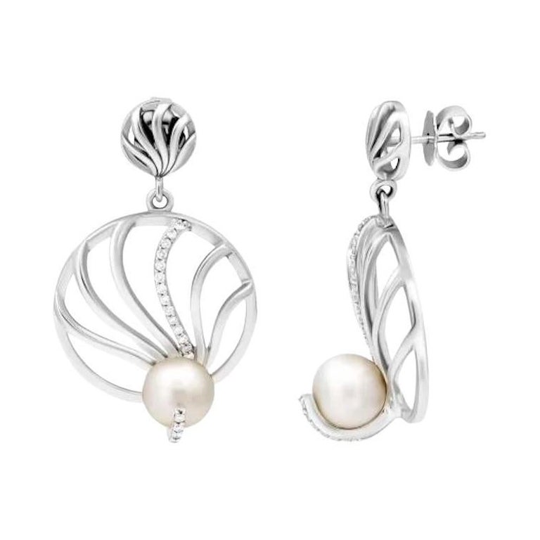 Pendientes Colgantes Perla Diamante Oro Blanco Exclusivos para Ella