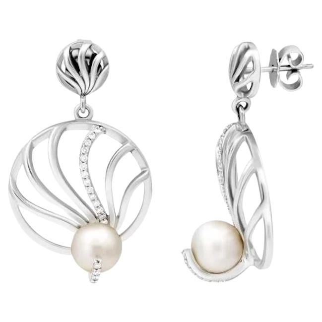 Dangle Pearl Diamond White Gold Exclusive Earrings for Her For Sale