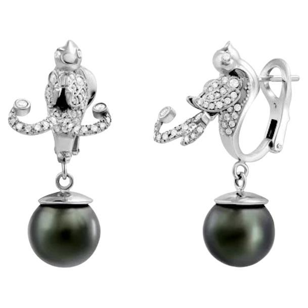 Dangle Pearl Diamond White Gold Exclusive Earrings for Her For Sale