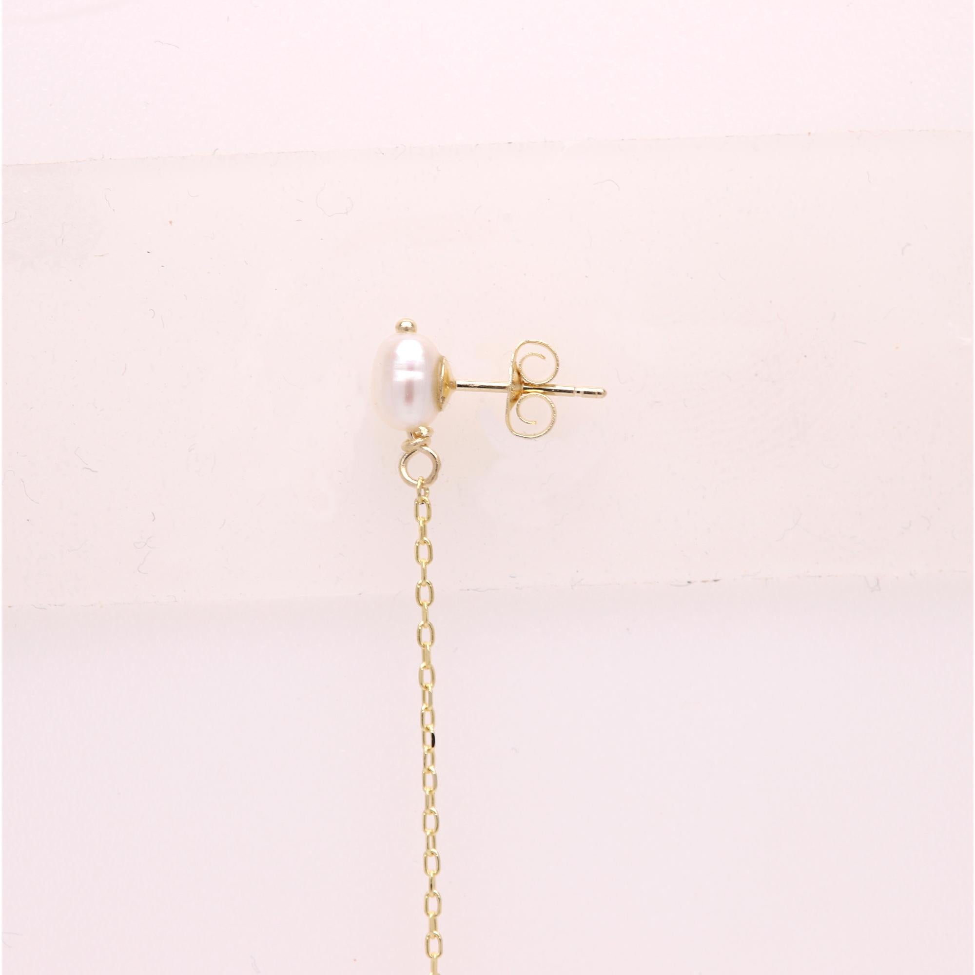 Pendants d'oreilles en or jaune massif 14 carats avec perles de 6,35 cm de long en vente 2
