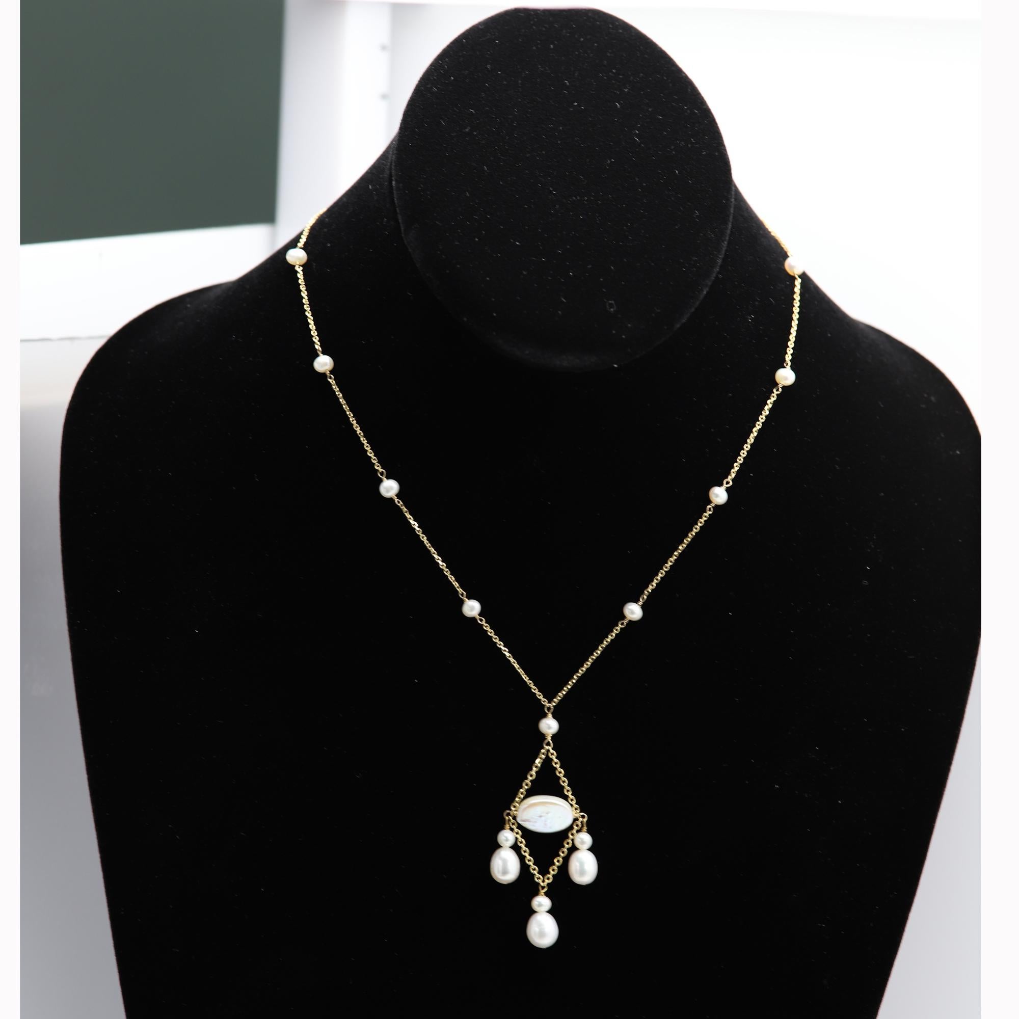 Hängeperlenkette 14 Karat Gelbgold Perlen baumelnde Perlen baumelnde Perlen im Angebot 8