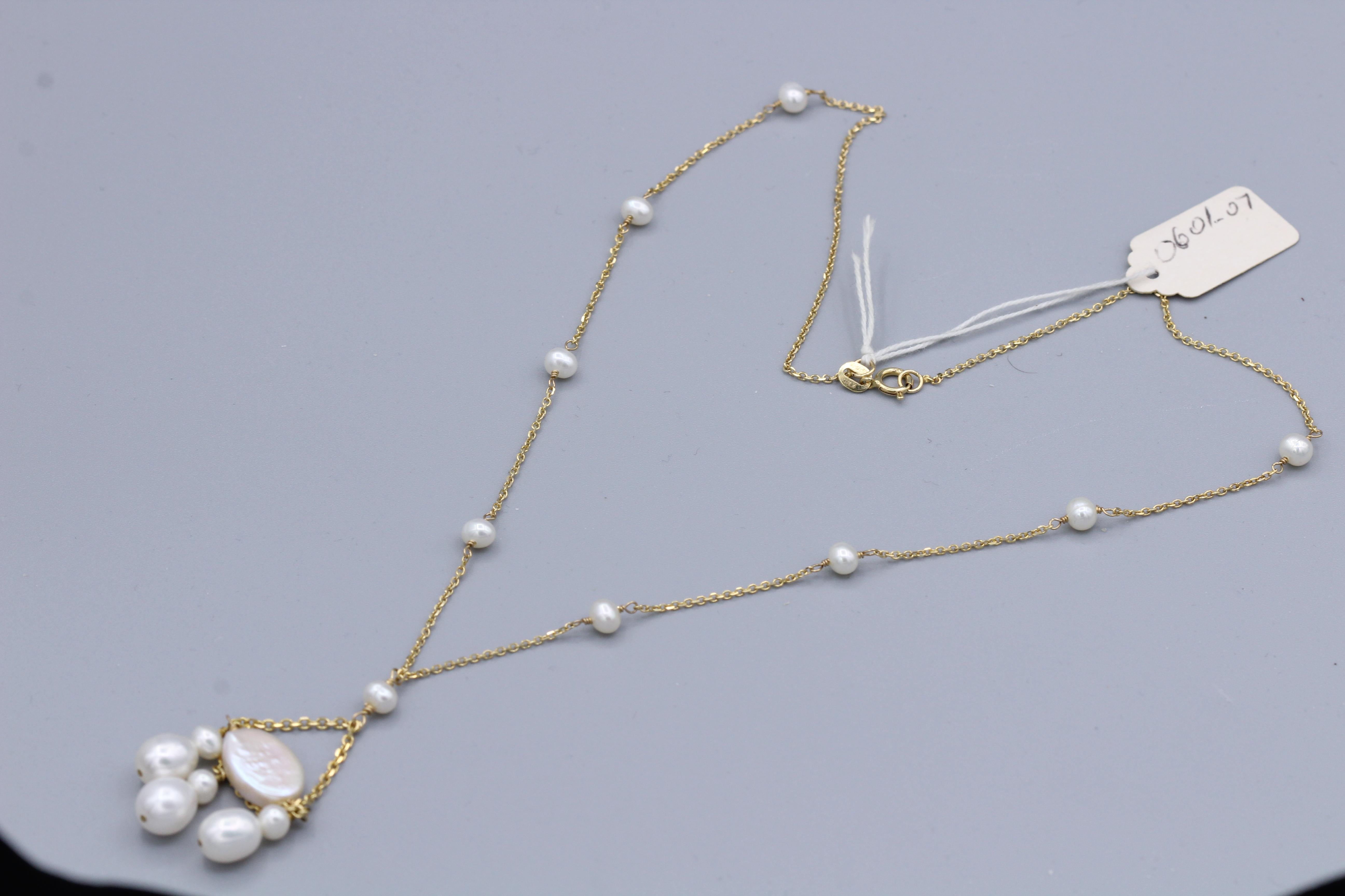 Hängeperlenkette 14 Karat Gelbgold Perlen baumelnde Perlen baumelnde Perlen im Angebot 1