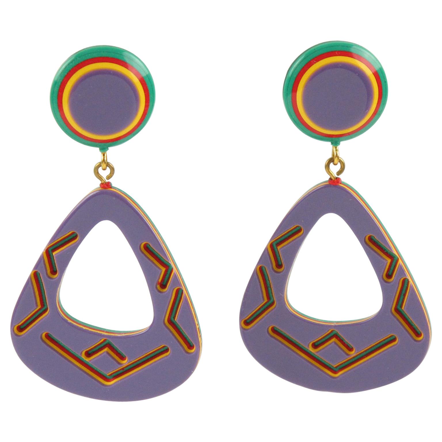 David Spada Space Age Blue Aluminum Dangle Pierced Earrings at 1stDibs